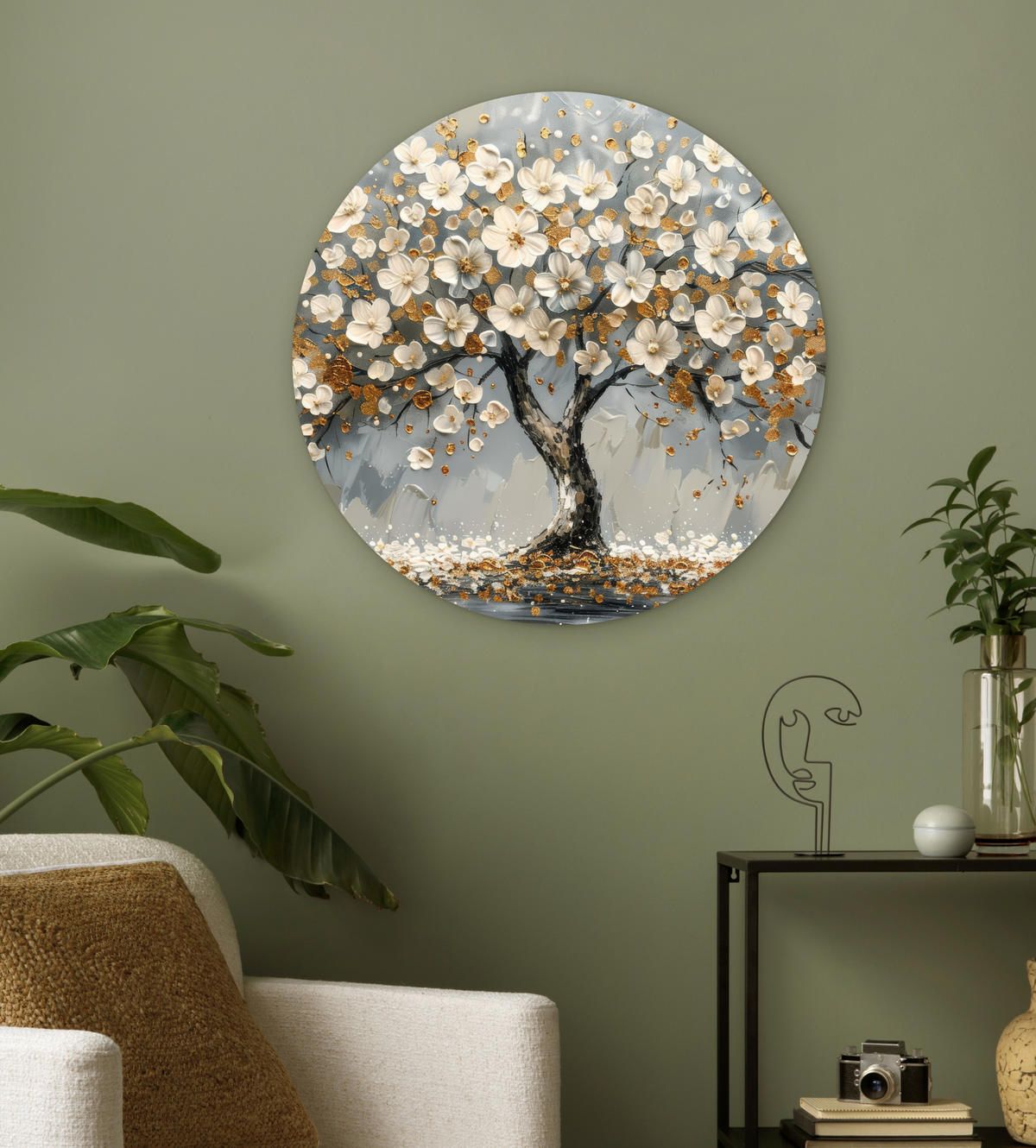 WANDBILD Baum - Gold - Blumen - Abstrakt - Kunst 60x60 cm - Goldfarben, Kunststoff (60/60cm) - MuchoWow