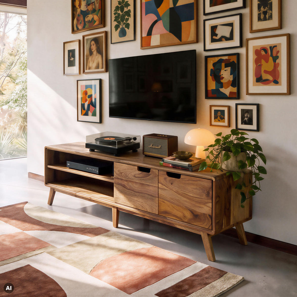 TV-BOARD Sheesham 180x40x48 natur sandgestrahlt lackiert MALMÖ 2 #222 - Naturfarben, Holz (40/48/180cm) - Massivmoebel24