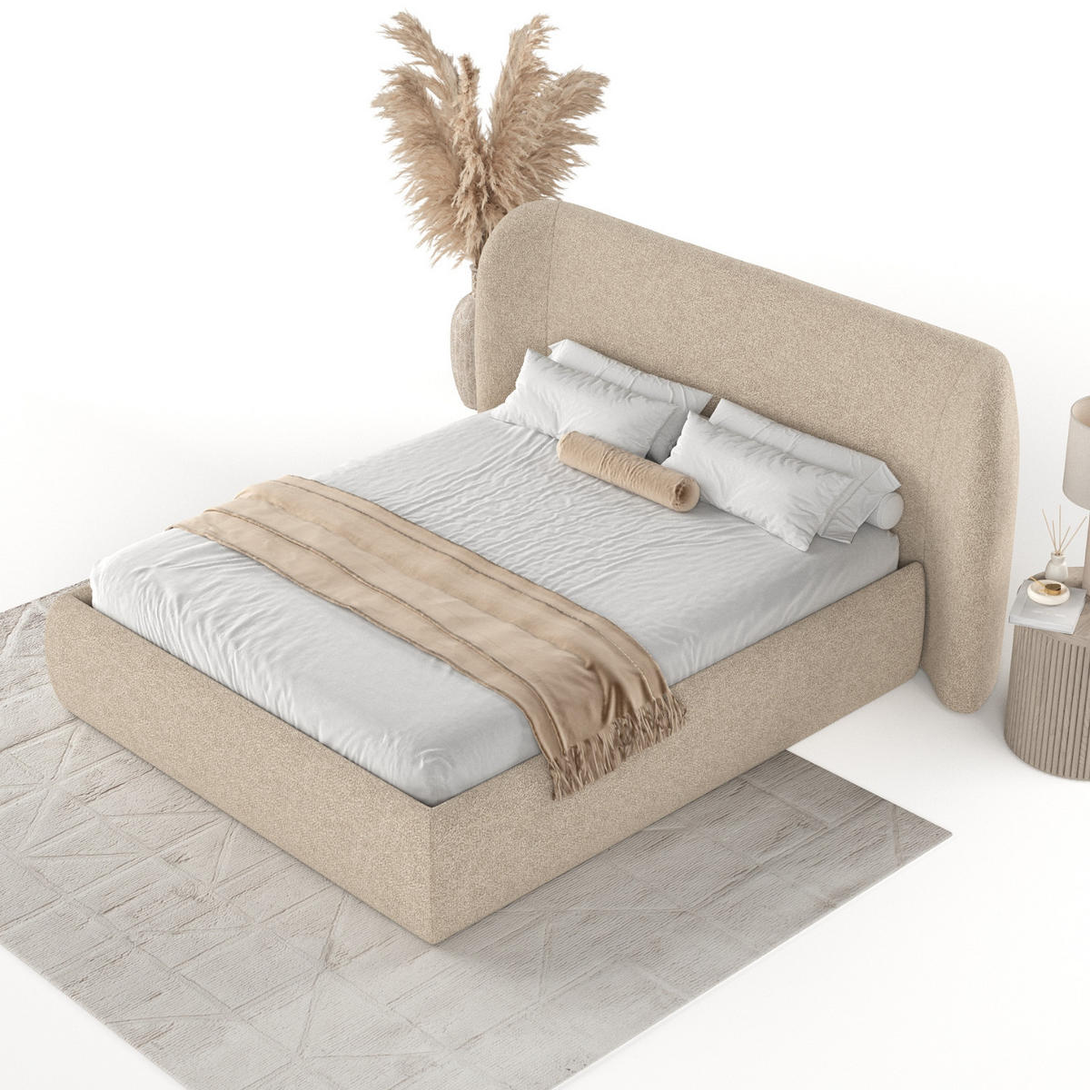 POLSTERBETT Bellano mit Stauraum 140/200 cm Hellbeige im Bubble Stoff - Sandfarben/Schwarz, Holz/Holzwerkstoff (140/200cm) - AltaBeds