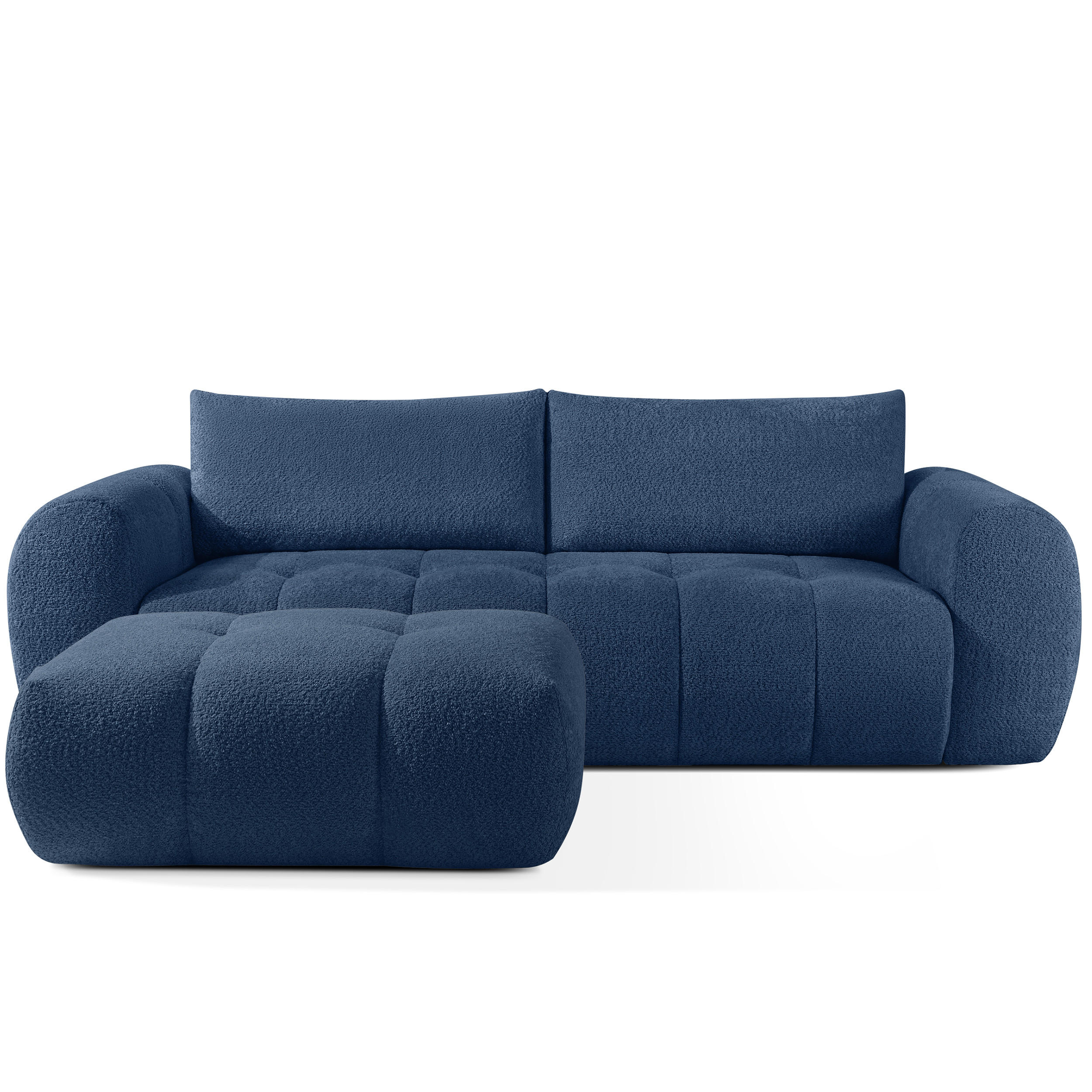 SOFA LIRA mit Pouf, Dunkelblau, Bouclé - Dunkelblau, Holz/Holzwerkstoff (96/43/50cm) - KONSIMO®