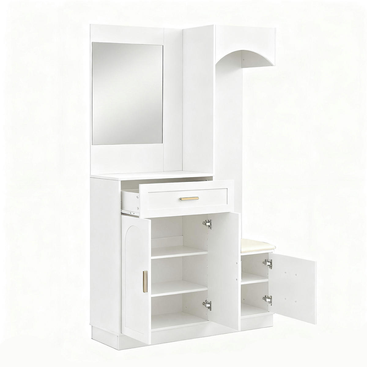 GARDEROBE mit Schuhschrank und Spiegel 110 x 33 x 185,5 cm Weiß - Weiß, Holzwerkstoff (33/185.5/110cm) - Beauniv