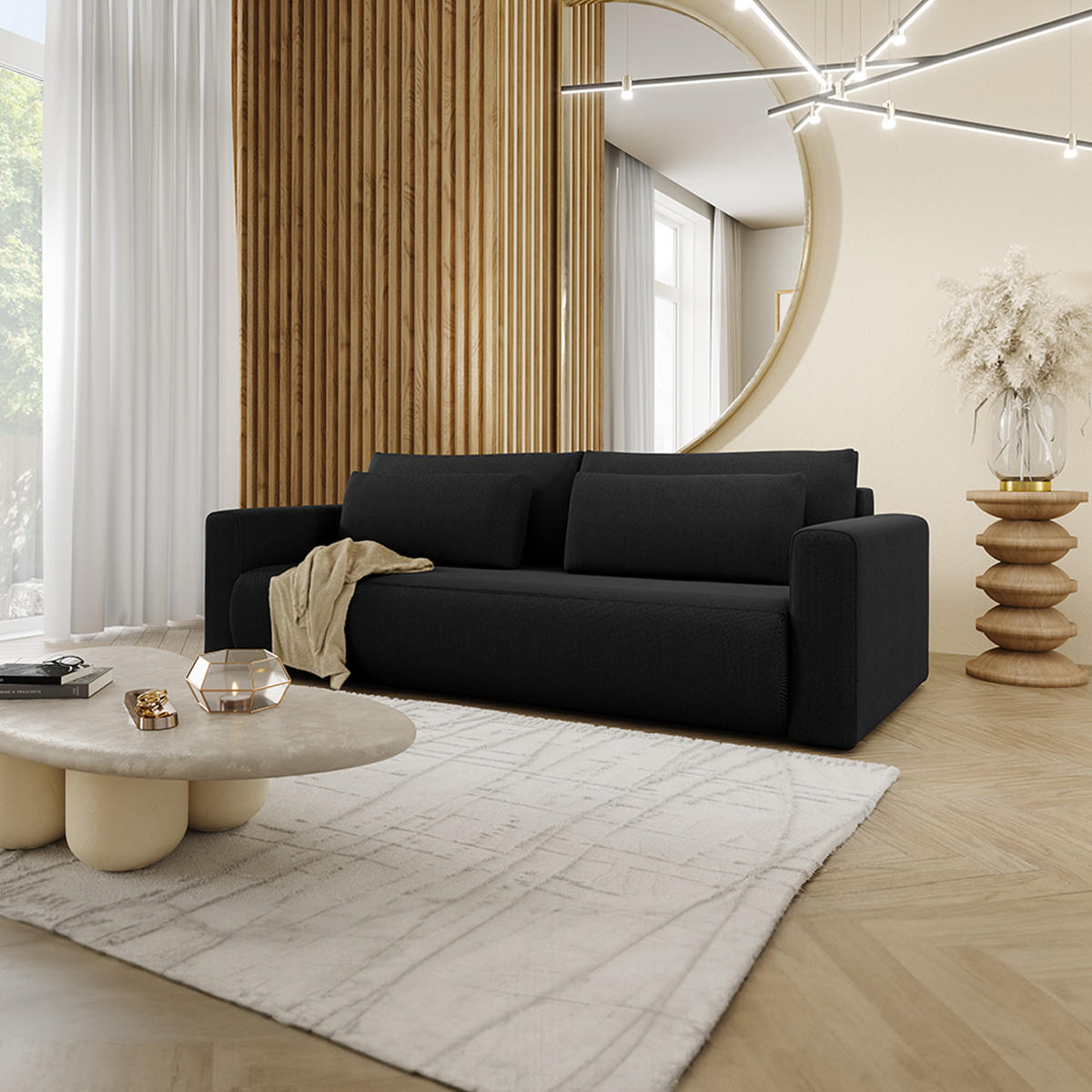 SOFA Evy 3 Sitzplätze Schwarz - Schwarz, Holz (238/82/105cm) - Petits-meubles