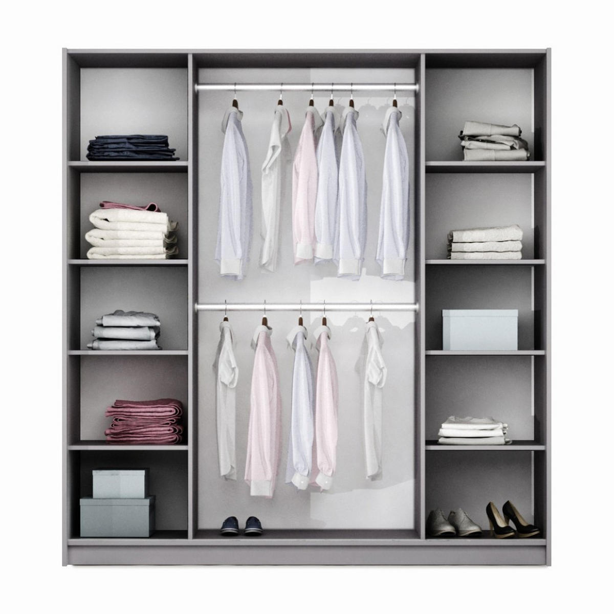 DREHTÜRENSCHRANK Bremco mit 2 Türen und Spiegel, Weiß, 210 cm - Weiß, Holzwerkstoff (210/219/65cm) - Beautysofa