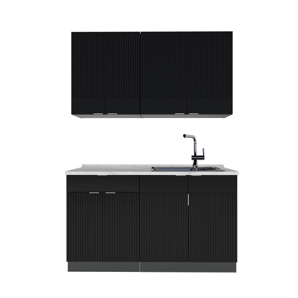 SINGLEKÜCHE Fame-Line, Schwarz gestreift/Anthrazit, 140 cm, AP Marmor - Anthrazit/Schwarz, Holzwerkstoff (140/81.6/60cm) - Vicco