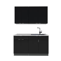 JEDNODUCHÁ KUCHYNĚ Fame-Line, černé pruhy/antracit, 140 cm, AP mramor - černá/antracitová, kompozitní dřevo (140/81.6/60cm) - Vicco