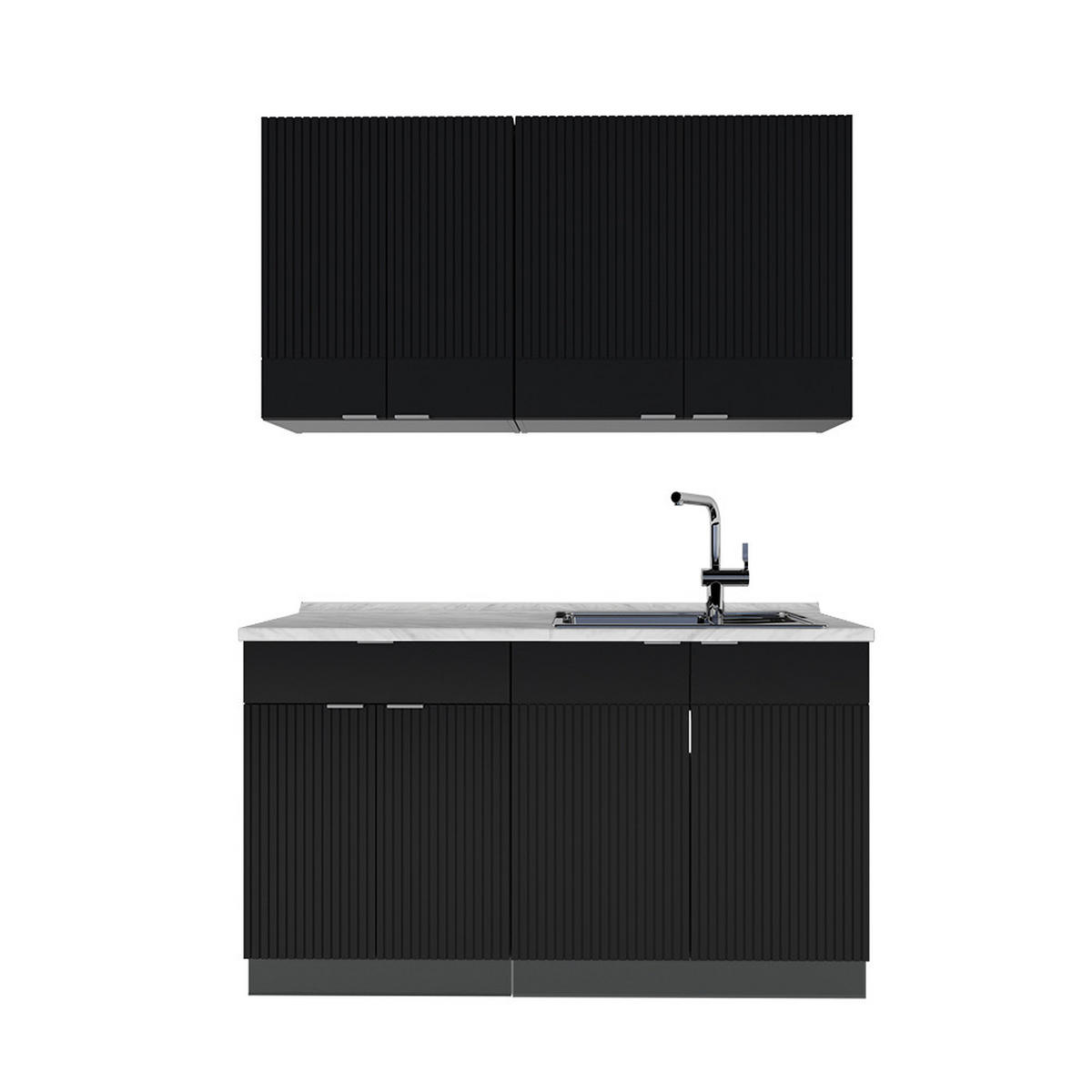 JEDNODUCHÁ KUCHYNĚ Fame-Line, černé pruhy/antracit, 140 cm, AP mramor - černá/antracitová, kompozitní dřevo (140/81.6/60cm) - Vicco