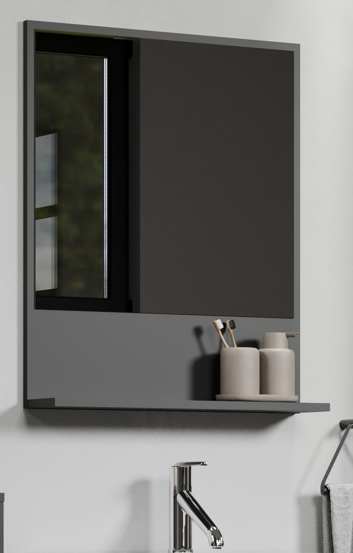 BADSPIEGEL grau 60 cm, Badezimmer Spiegel mit Ablage - Grau, Glas/Holzwerkstoff (60/74/14cm) - Top.Furn