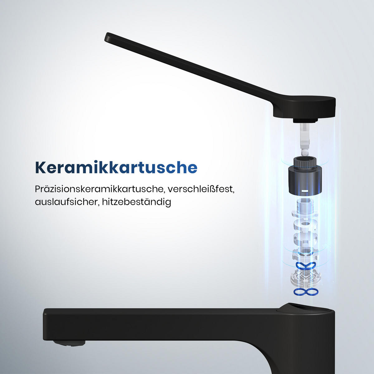 WASCHTISCHARMATUR mit Zertifiziertem Filterelement Schwarz Matt Hoher Stil - Schwarz, Metall (23.3/4.6/33.5cm) - EMKE