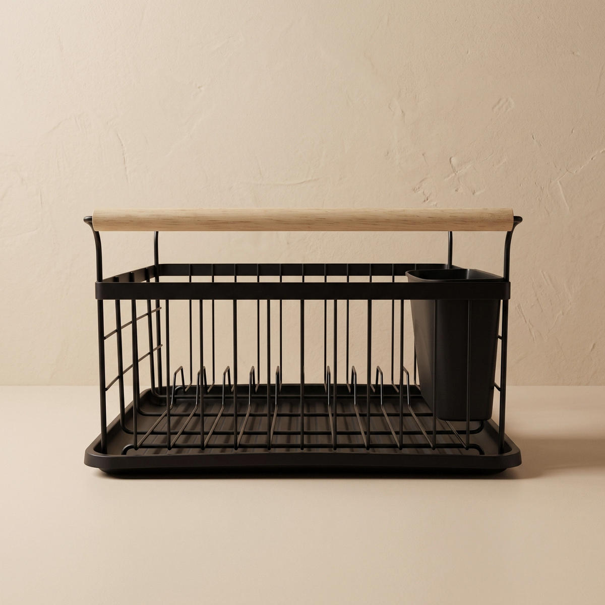 GESCHIRRABTROPFER mit Besteckbehälter 43/32/20 cm - Schwarz, Metall (32/20/43cm) - BOXIMO