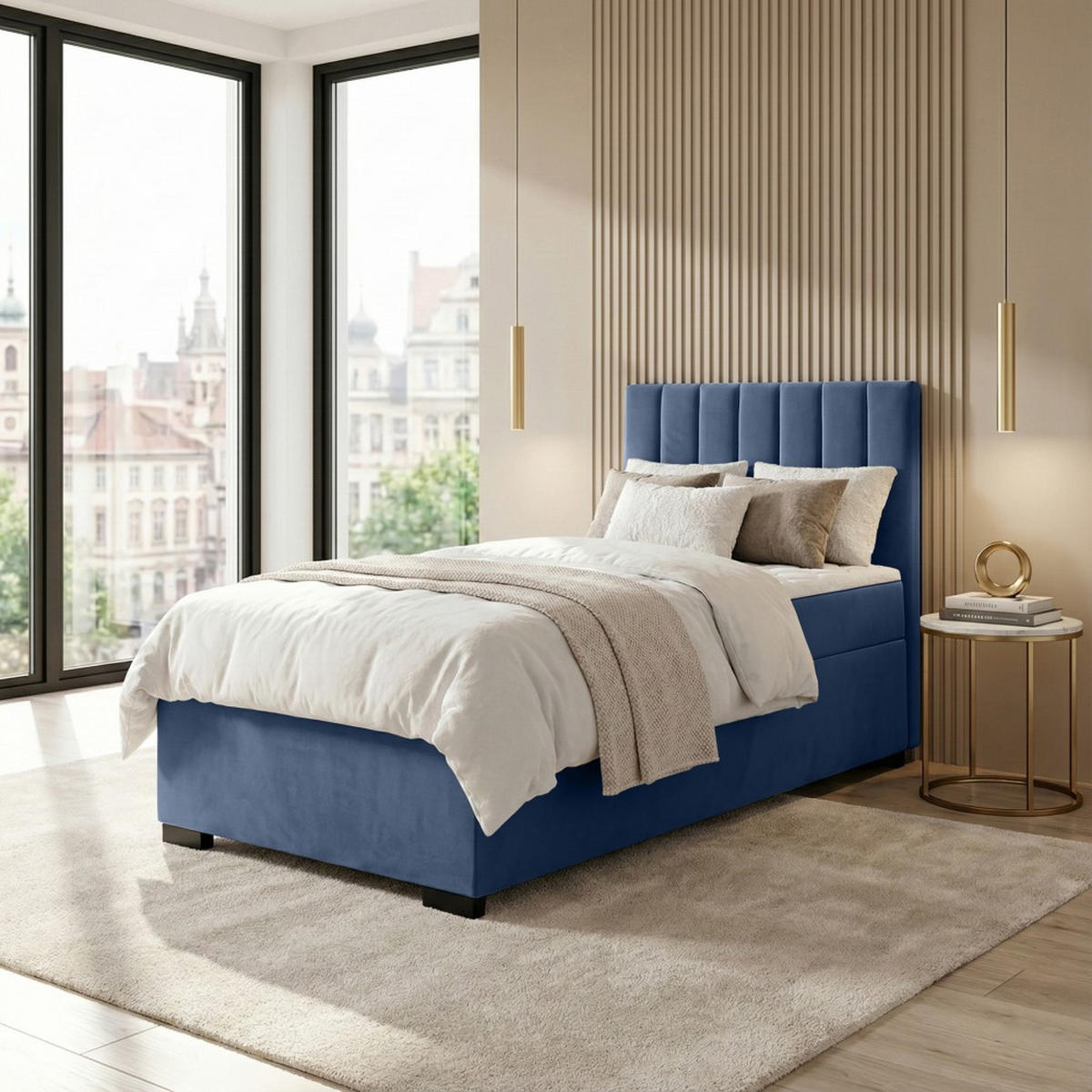 POLSTERBETT Eric 94/207/105 dunkelblau - Dunkelblau, Holzwerkstoff/Textil (90/200cm) - Beautysofa