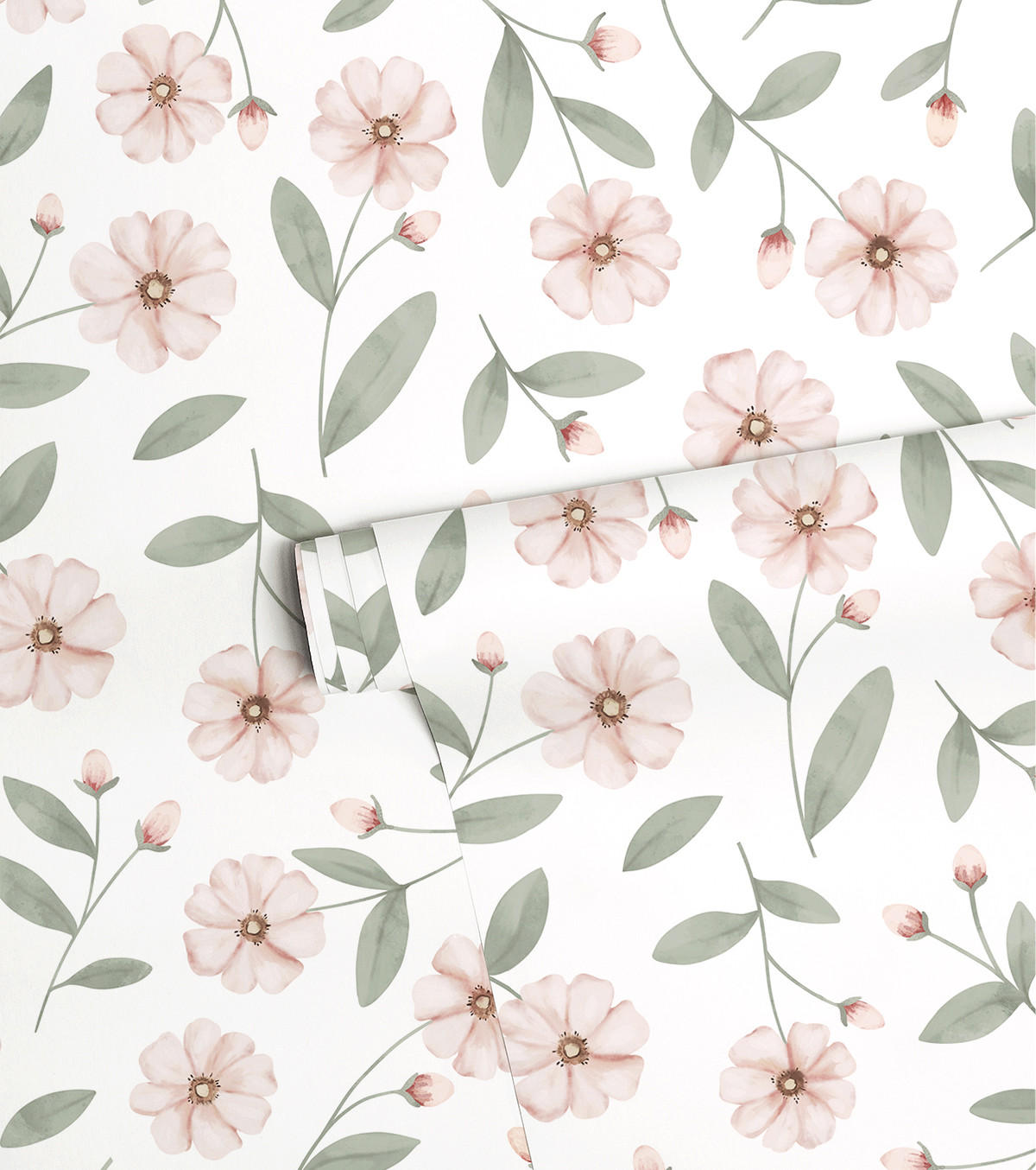 VLIESTAPETE Eden Blumen 50 cm x 10 m rosa/grün - Hellrosa/Salbeigrün, Papier (50/1000cm) - Lilipinso