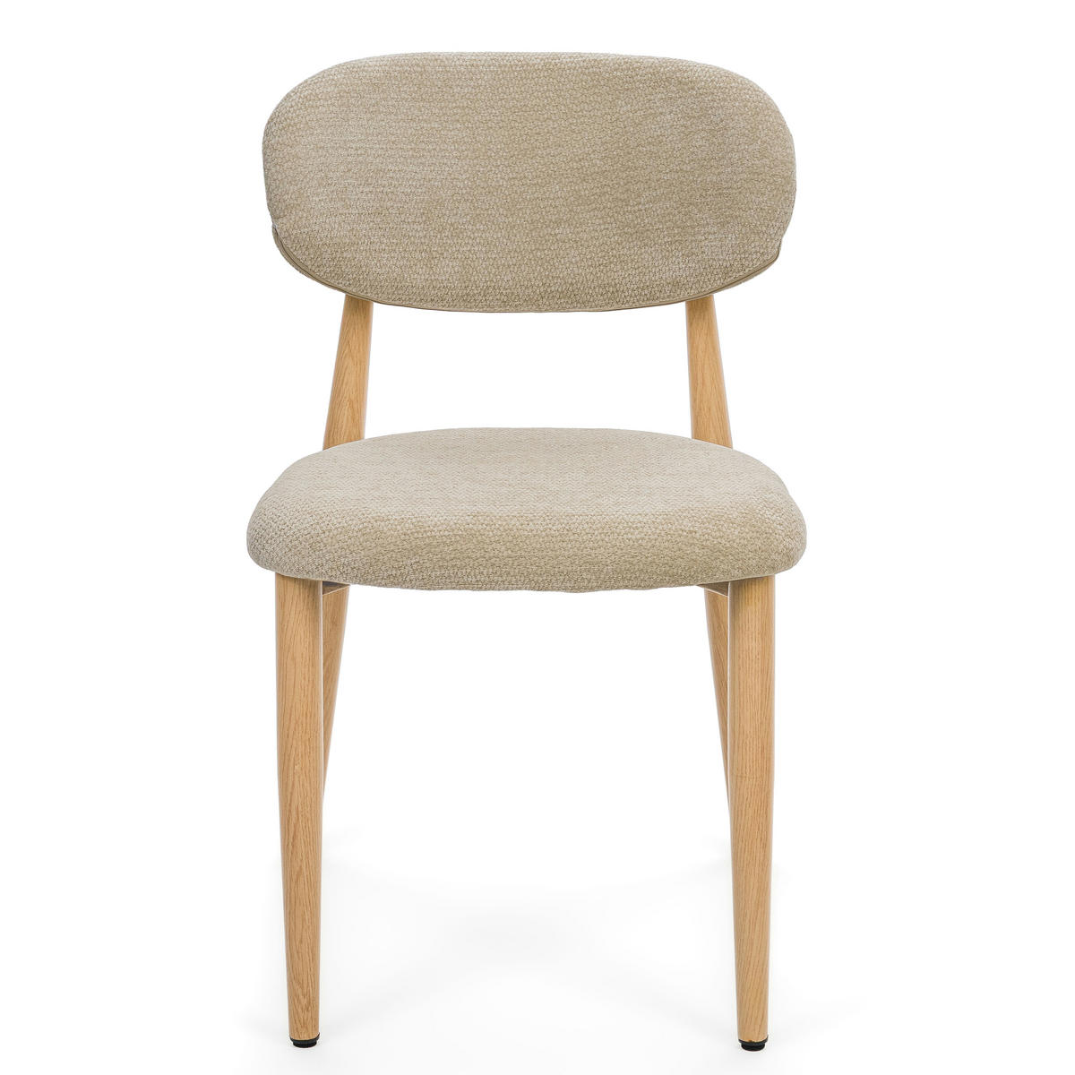 STUHL ALMO gepolstert Beine in Holzoptik - hellbeige - Chenille - Sandfarben/Eichefarben, Textil/Metall (47/77/54cm) - NEW HOME