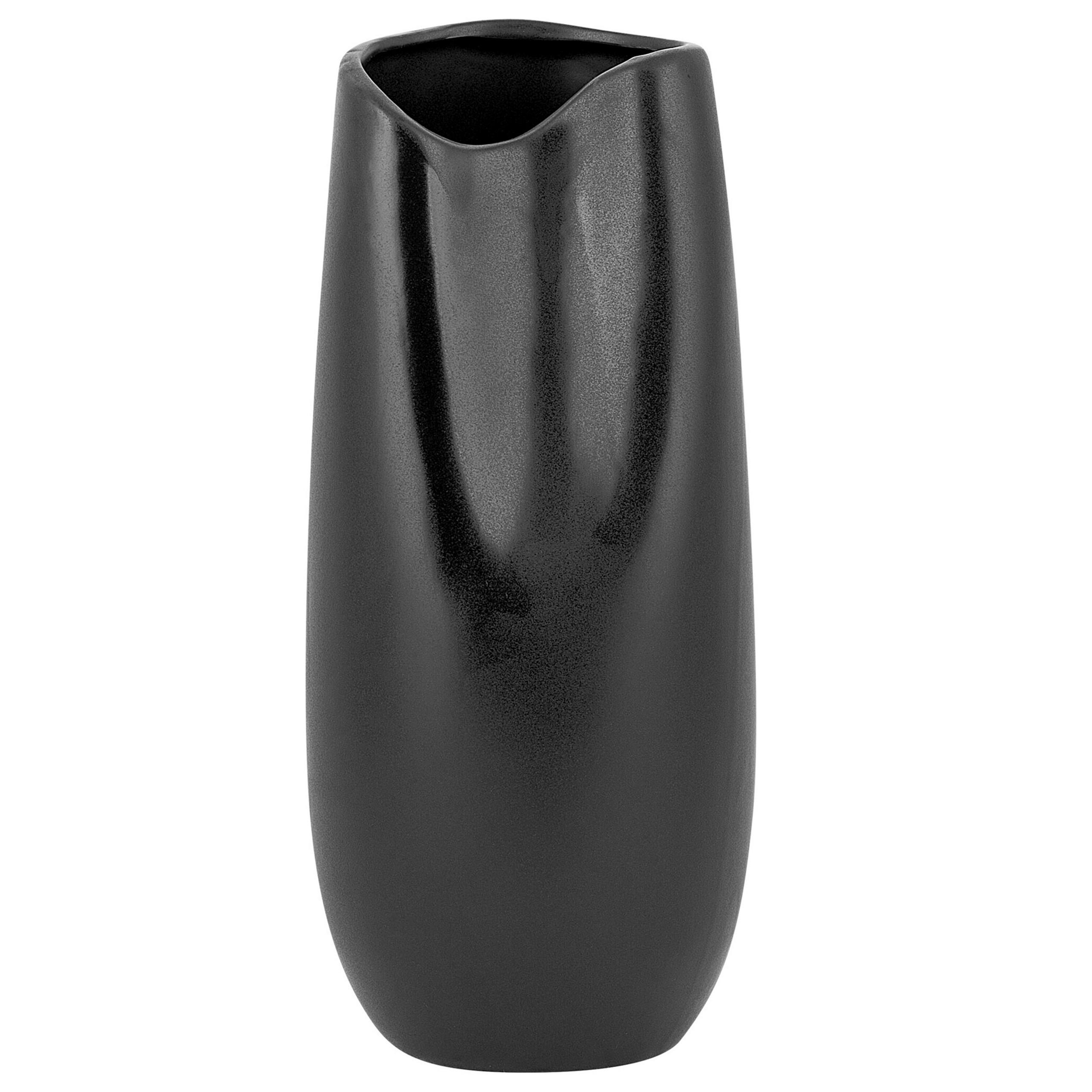 DEKOVASE Steinzeug schwarz Derbe - Schwarz, Stein (32cm) - Beliani