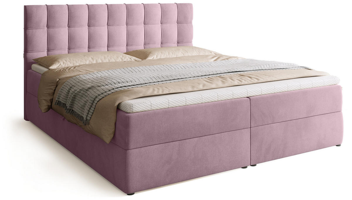 BOXBETT Detroit mit Topper 180/200 Rosa - Rosa, Holzwerkstoff/Textil (180/200cm) - Bromarkt