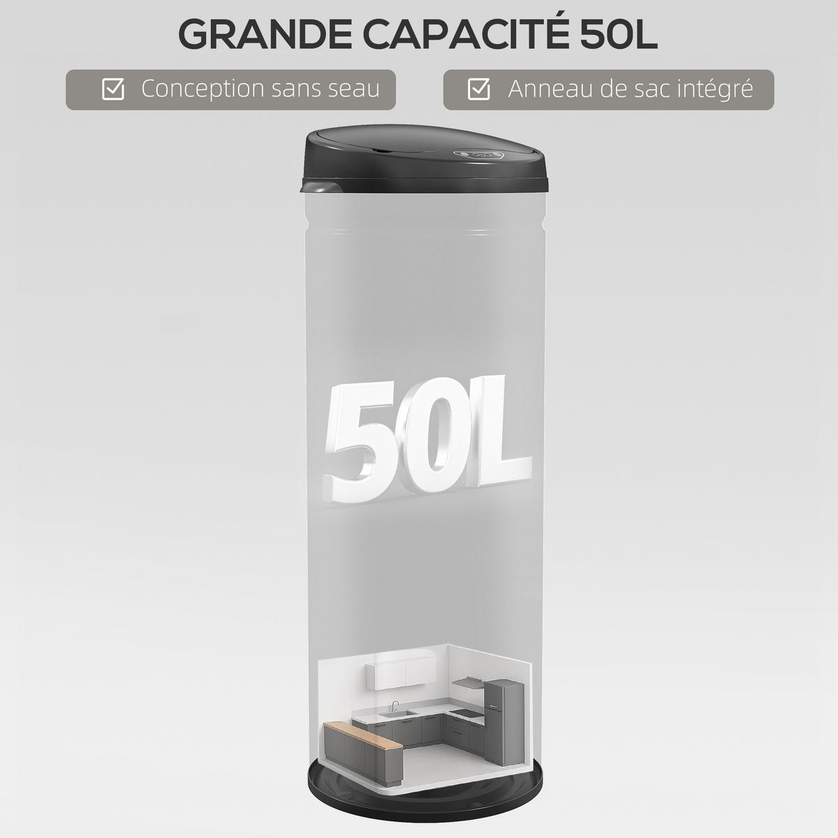 KÜCHENABFALLEIMER Schwarz Sensor Soft-Close Edelstahl 50L - Schwarz, Metall (30.5/85/30.5cm) - PANGIVO
