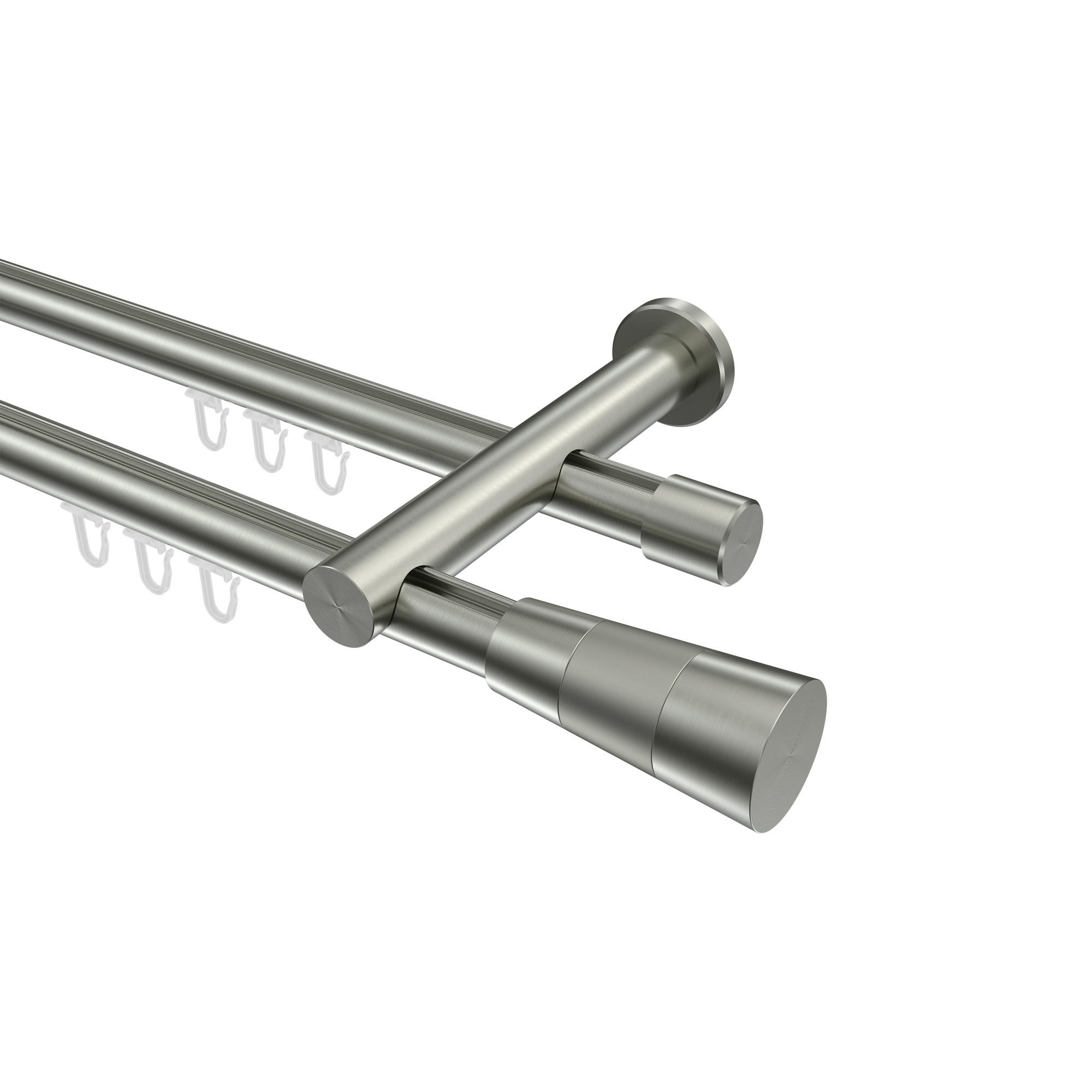 INNENLAUF-GARDINENSTANGEN-SET Platon Tanara 520 cm (geteilt in 4 x 130 cm), 2-läufig, 20 mm Ø Edelstahl-Optik - Edelstahlfarben/Silberfarben, Metall (520cm) - INTERDECO