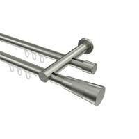 INNENLAUF-GARDINENSTANGEN-SET Platon Tanara 400 cm (geteilt in 2 x 200 cm), 2-läufig, 20 mm Ø Edelstahl-Optik - Edelstahlfarben/Silberfarben, Metall (400cm) - INTERDECO