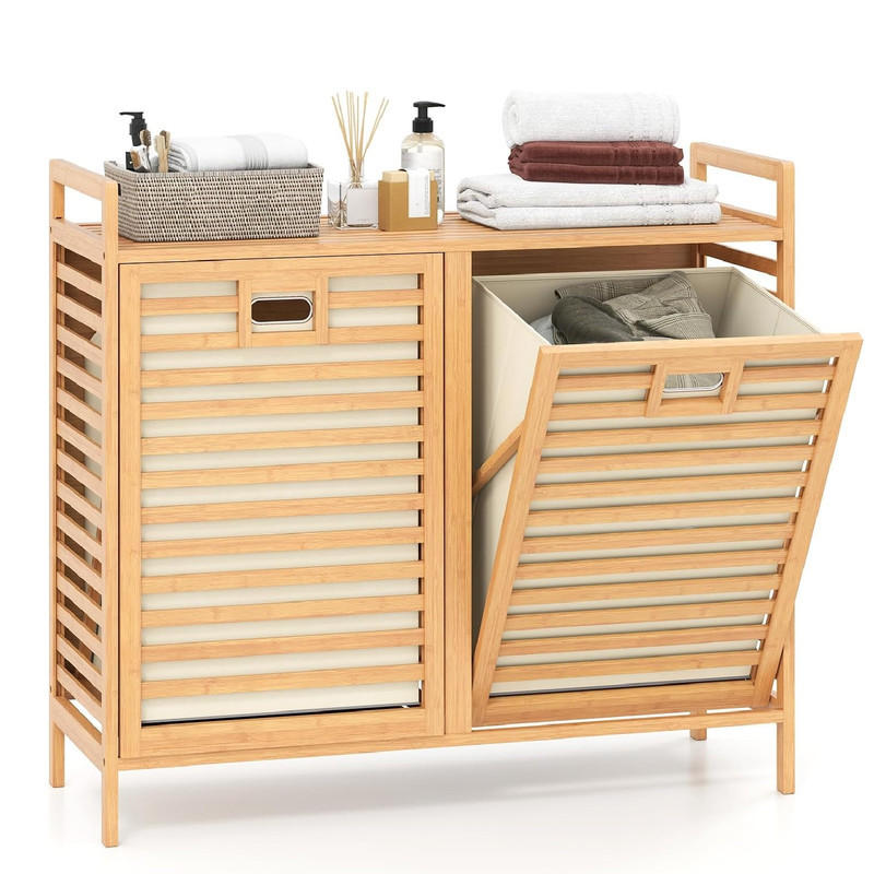 WÄSCHEKORB schwenkbar natur - Naturfarben, Naturmaterialien (80/72/30cm) - COSTWAY
