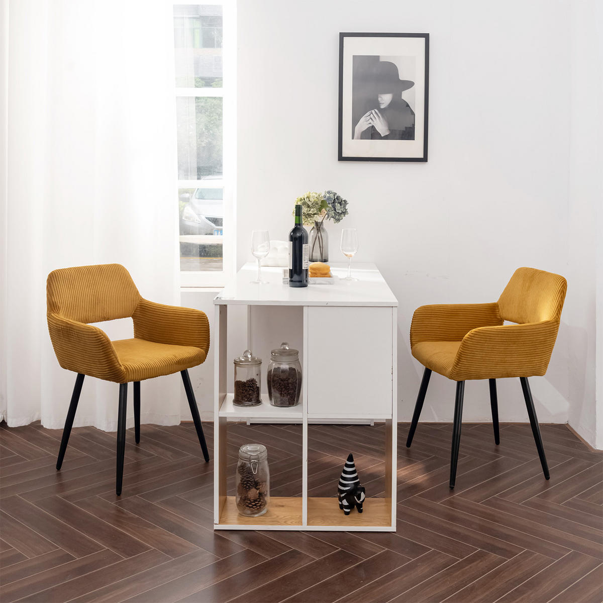 ARMLEHNSTUHL-SET 4 Stück in Eisen Cord - Gelb, Metall (56/78/56cm) - Meubles Cosy