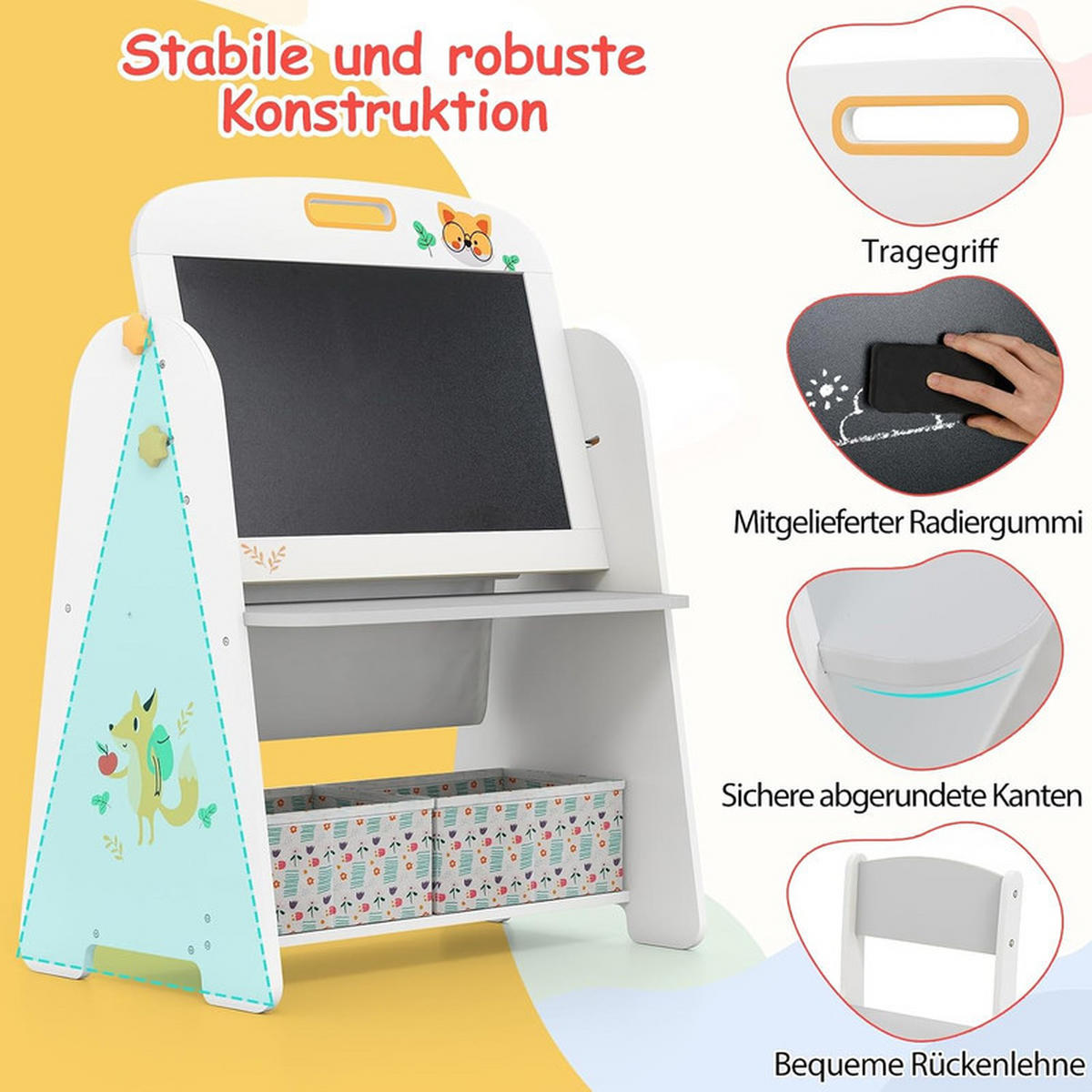 KINDERSTAFFELEI-SET mit Stuhl grau(2-tlg) - Grau, Holzwerkstoff (60/80/40cm) - COSTWAY