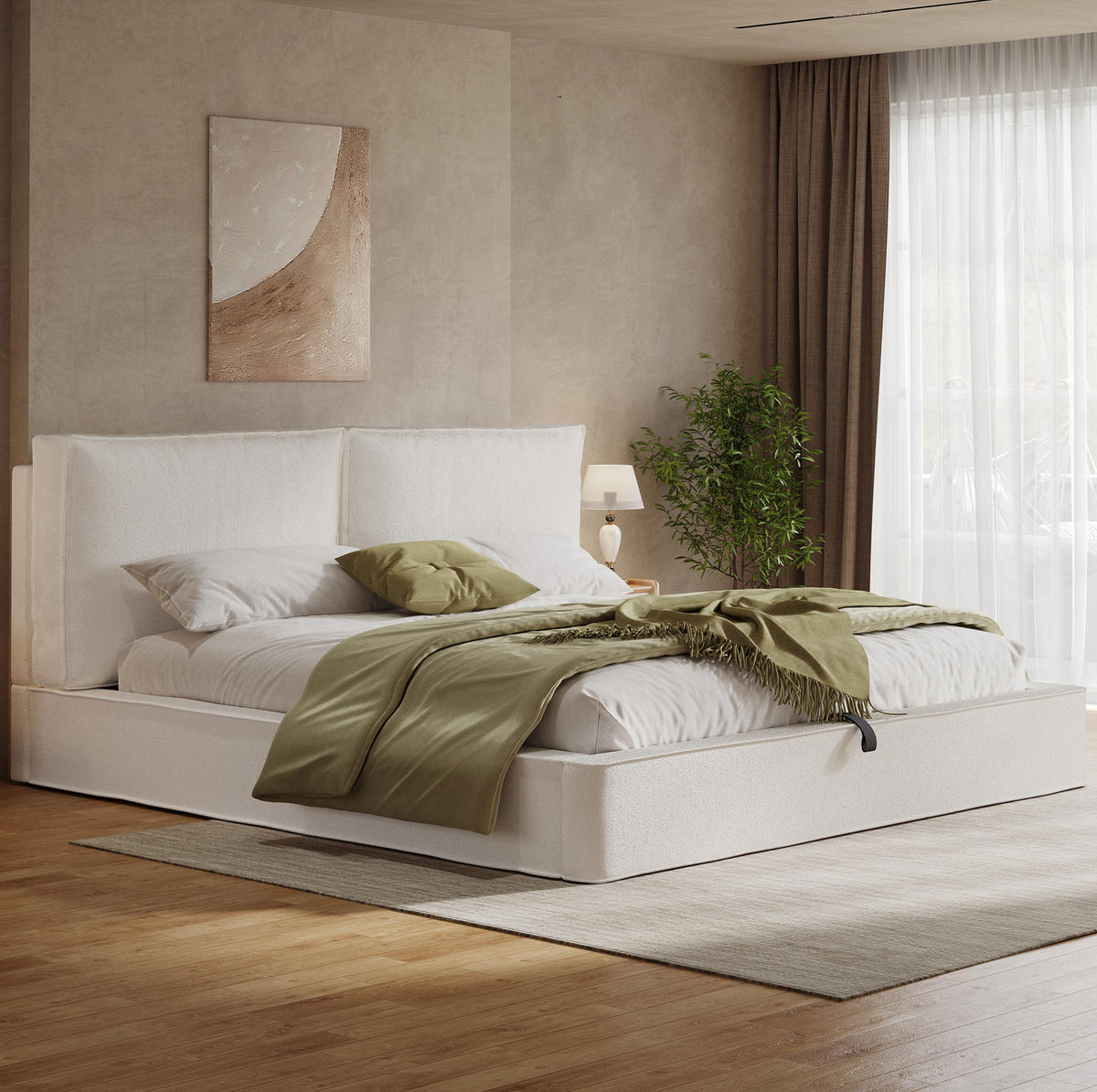POLSTERBETT 180/200 cm Beige Bouclé mit Hydraulik und Lattenrost ohne Matratze - Beige, Textil (180/200cm) - MIVRAY