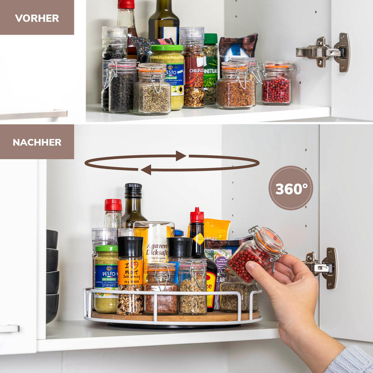 DREHTELLER Bambus/Metall weiß - Weiß, Metall (30/6/30cm) - eluno