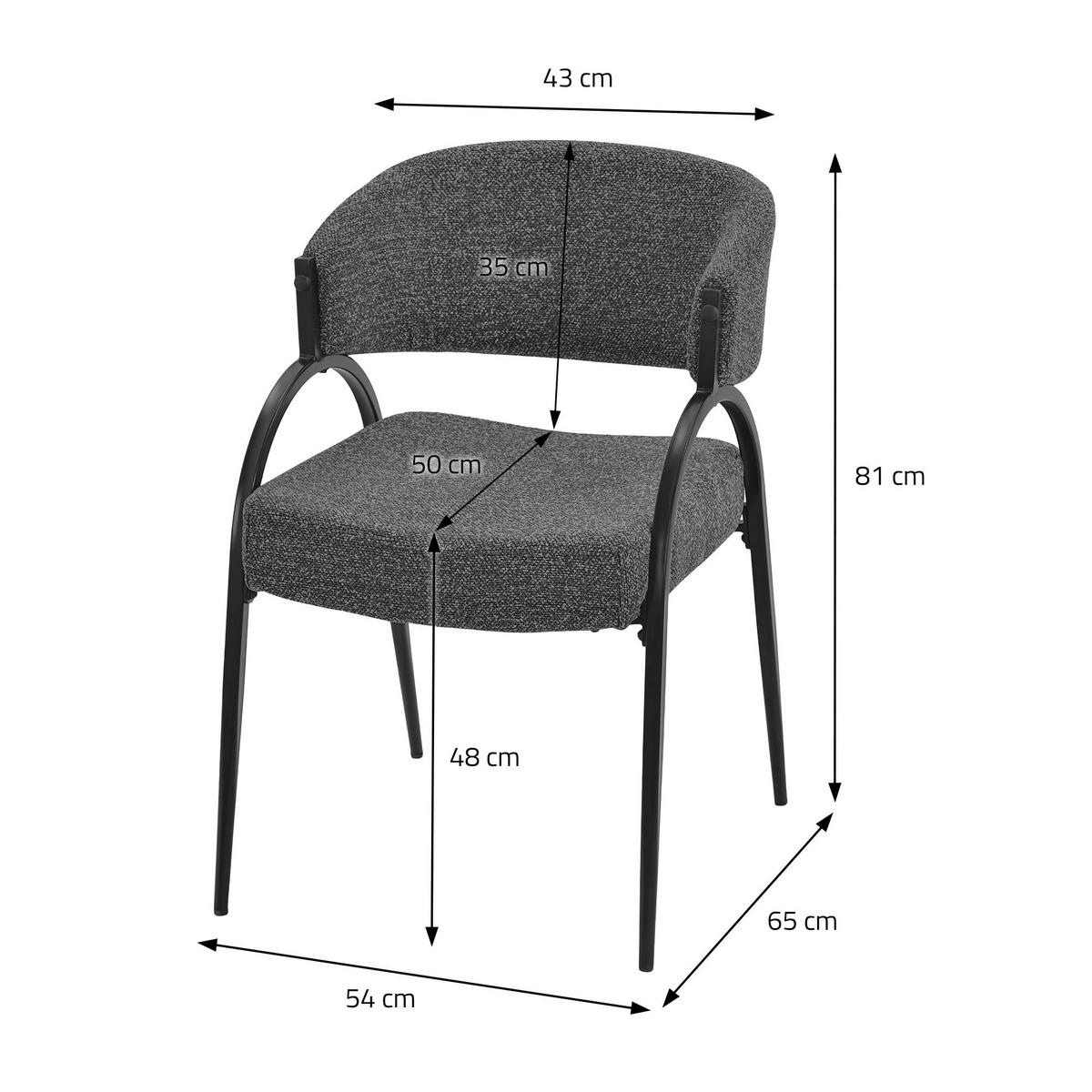 ESSZIMMERSTUHL 2er Set Küchenstühle gepolstert mit Webstoff-Bezug und Arm- und Rückenlehne Anthrazit - Anthrazit/Schwarz, Textil/Metall (54/81/65cm) - ML-DESIGN