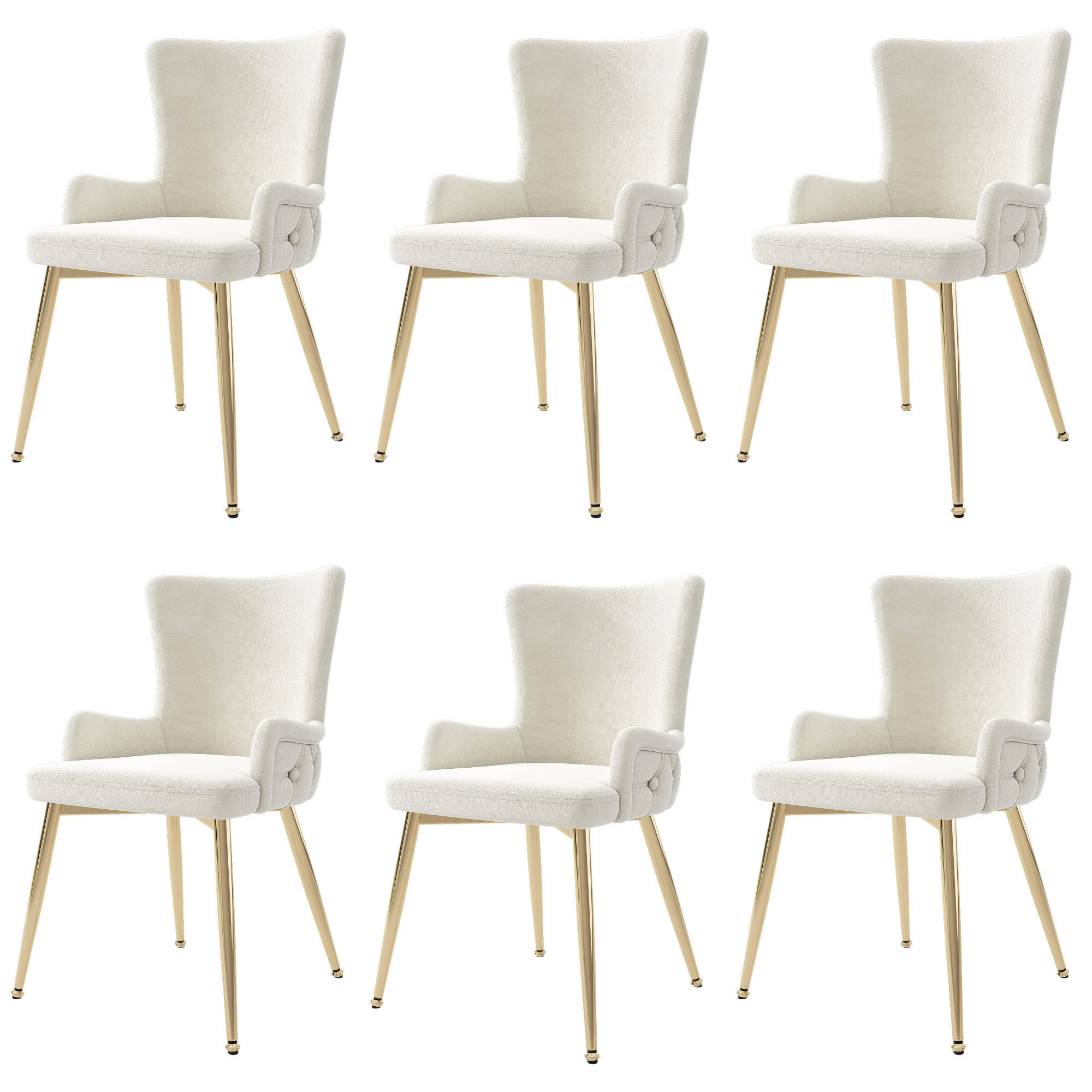 ARMLEHNSTUHL-SET DE-35763 6 Stück mit Samt und Goldbeinen Beige - Beige, Metall (49/85/47cm) - ComfortXL