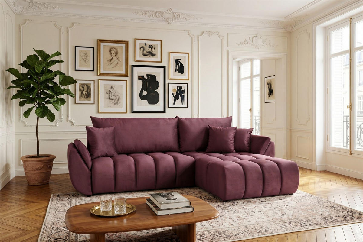 ECKSOFA Collin Mit Schlaffunktion - Bordeaux, Holzwerkstoff/Textil (185/280cm) - Fun Möbel