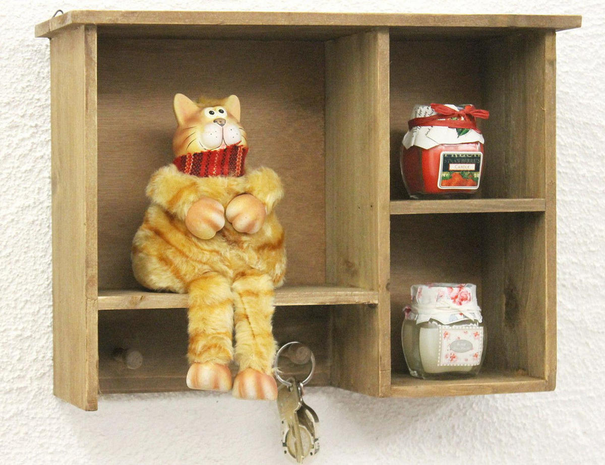 WANDREGAL mit 3 Haken Holz Braun 34/10/24 cm - Braun, Holz (34/24/10cm) - DanDiBo