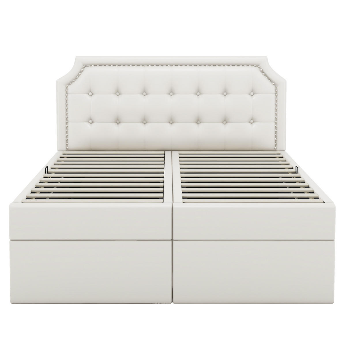 POLSTERBETT 140/200 cm aus PU mit großem Stauraum und klappbarem Lattenrost - Weiß, Leder (140/200cm) - OKWISH