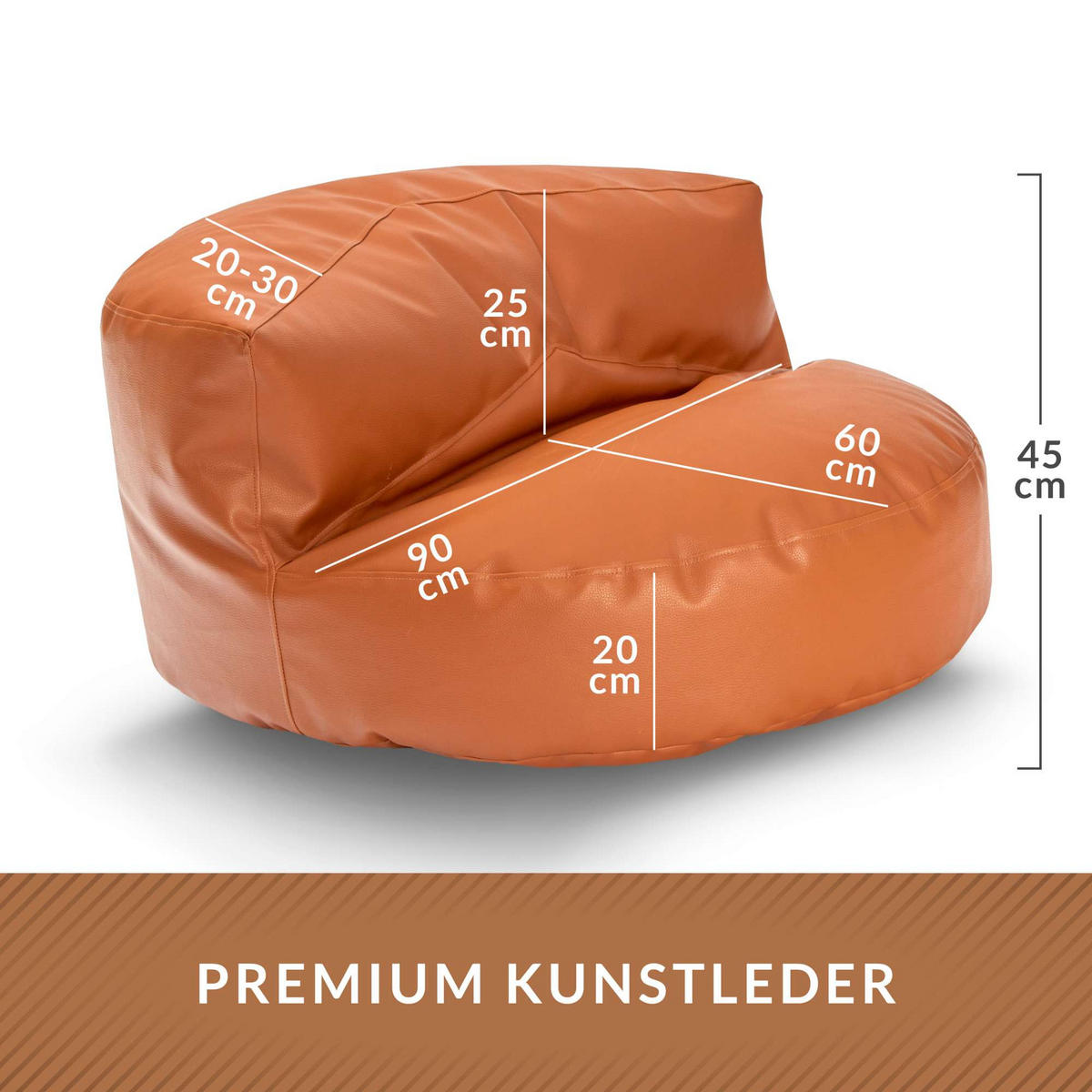 INDOOR LOUNGE SITZSACK Sofa Kunstleder - Hellbraun, Textil (90/50/50cm) - Green Bean