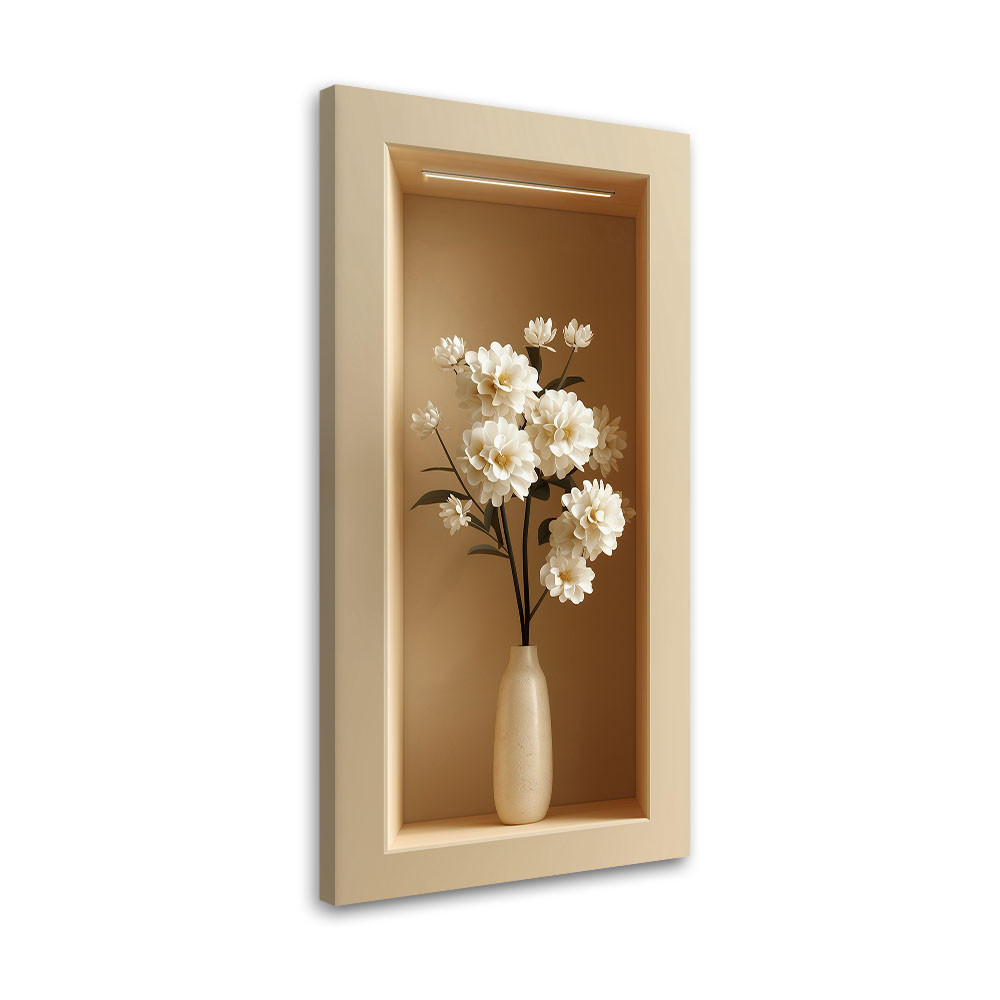 LEINWANDBILD Weiße Blumen in einer Vase in 3D 50x100cm - Beige, Textil (50/100cm) - Feeby