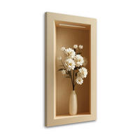 LEINWANDBILD Weiße Blumen in einer Vase in 3D 50x100cm - Beige, Textil (50/100cm) - Feeby