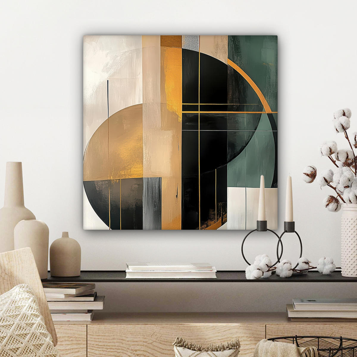LEINWANDBILD - Abstrakt - Gold - Bronze - Grün - Formen - Modern - 50x50 - Room Decor - Multicolor, Textil (50/50cm) - MuchoWow