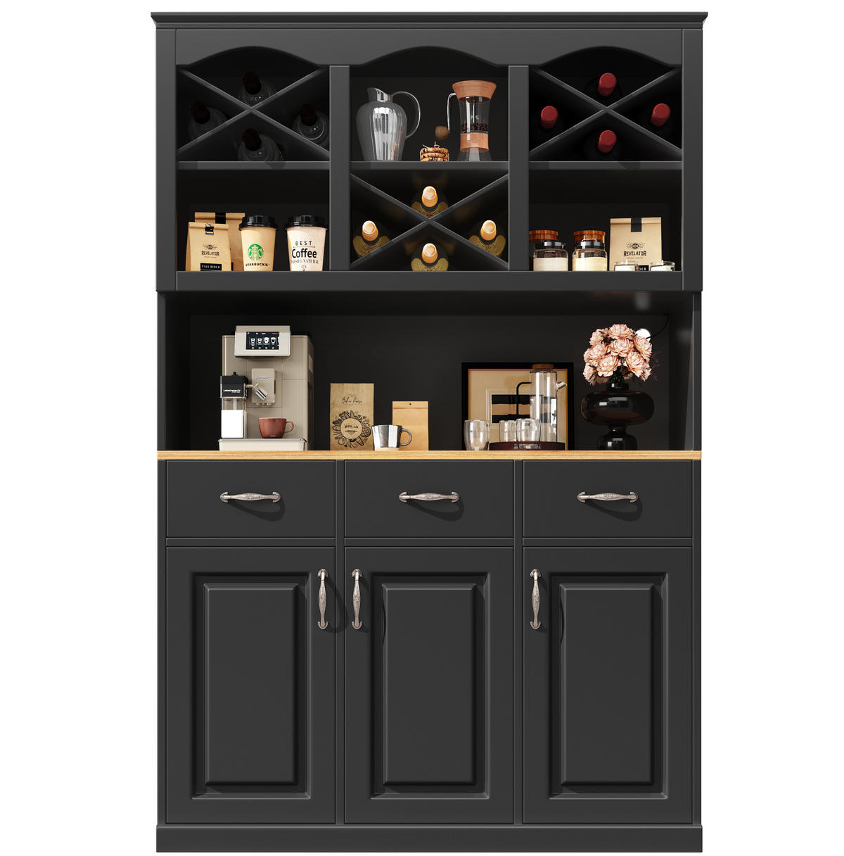 DONJI kuhinjski element, 120/40/180 cm, MDF crni, s LED rasvjetom i 3 ladice - crna, drvni materijal (120/180/40cm) - BEAOK