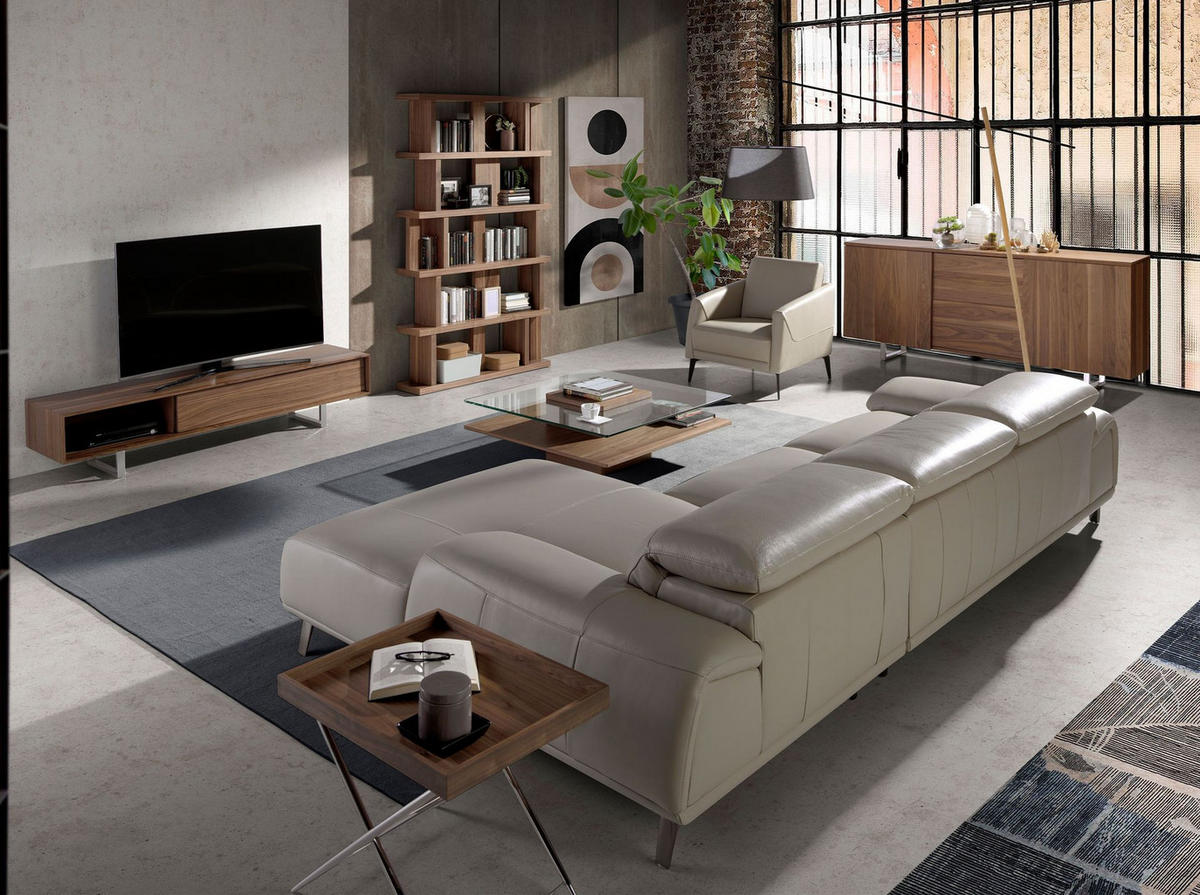 TV-ELEMENT TV-Ständer Nussbaum und verchromter Stahl 180/44/39 cm - Edelstahlfarben/Walnussfarben, Holz/Metall (180/39/44cm) - ANGEL CERDA