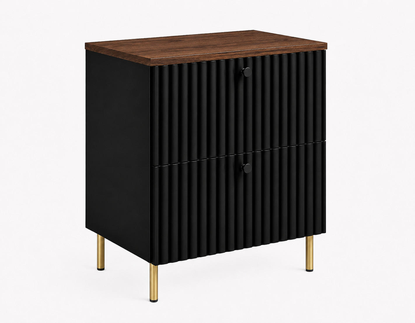 BADEZIMMERSCHRANK: Schwarz / Platte Nusseiche / Griffe Gold / Beine Gold, 60 x 46 x 73,6 cm - Schwarz, Holzwerkstoff (60/73.6/46cm) - 3XE LIVING