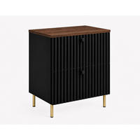 BADEZIMMERSCHRANK: Schwarz / Platte Nusseiche / Griffe Gold / Beine Gold, 60 x 46 x 73,6 cm - Schwarz, Holzwerkstoff (60/73.6/46cm) - 3XE LIVING