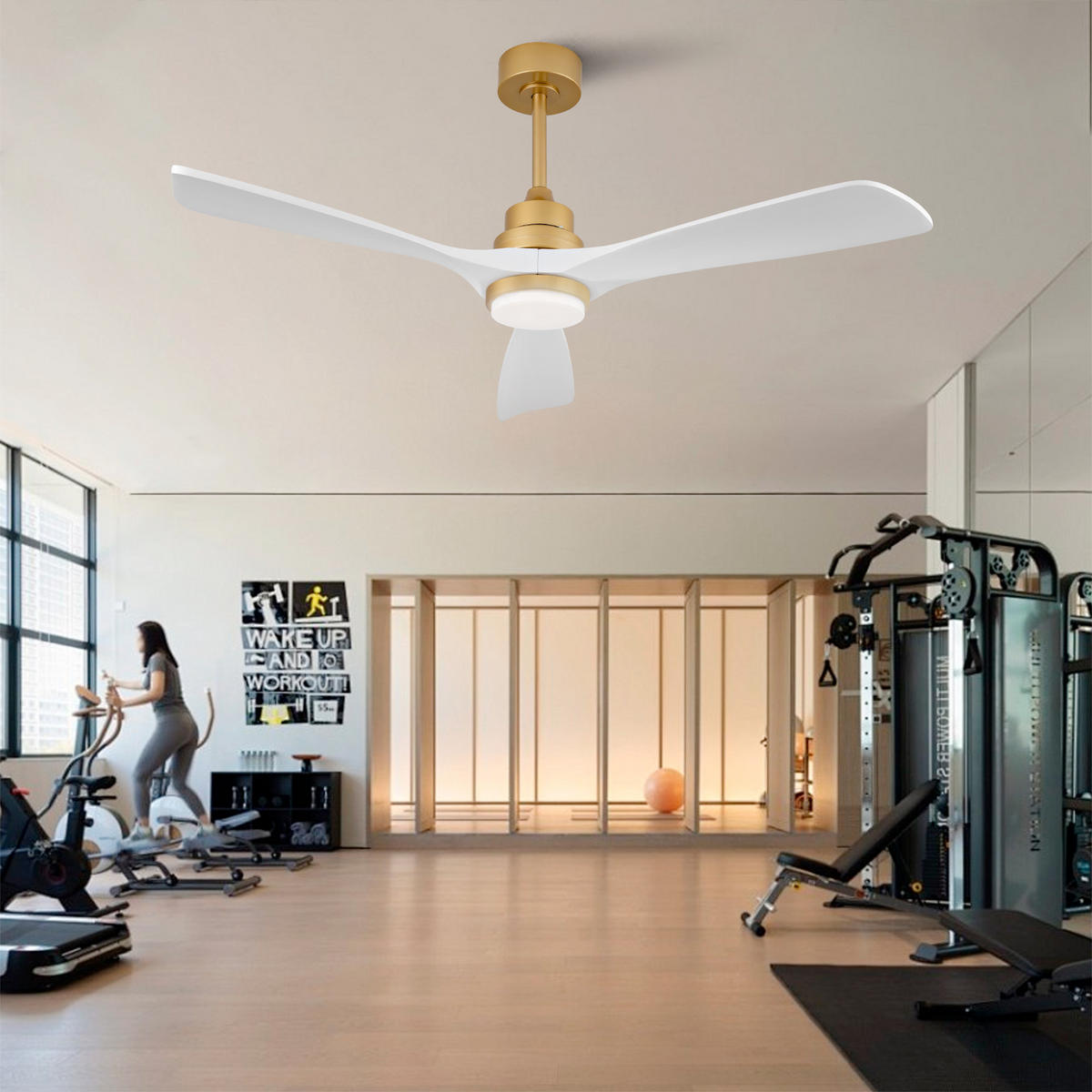 DECKENVENTILATOR DE-16253 52 Zoll mit Massivholzflügeln & Fernbedienung Weiß-Gold - Weiß, Holz/Metall (132/132/40cm) - ComfortXL