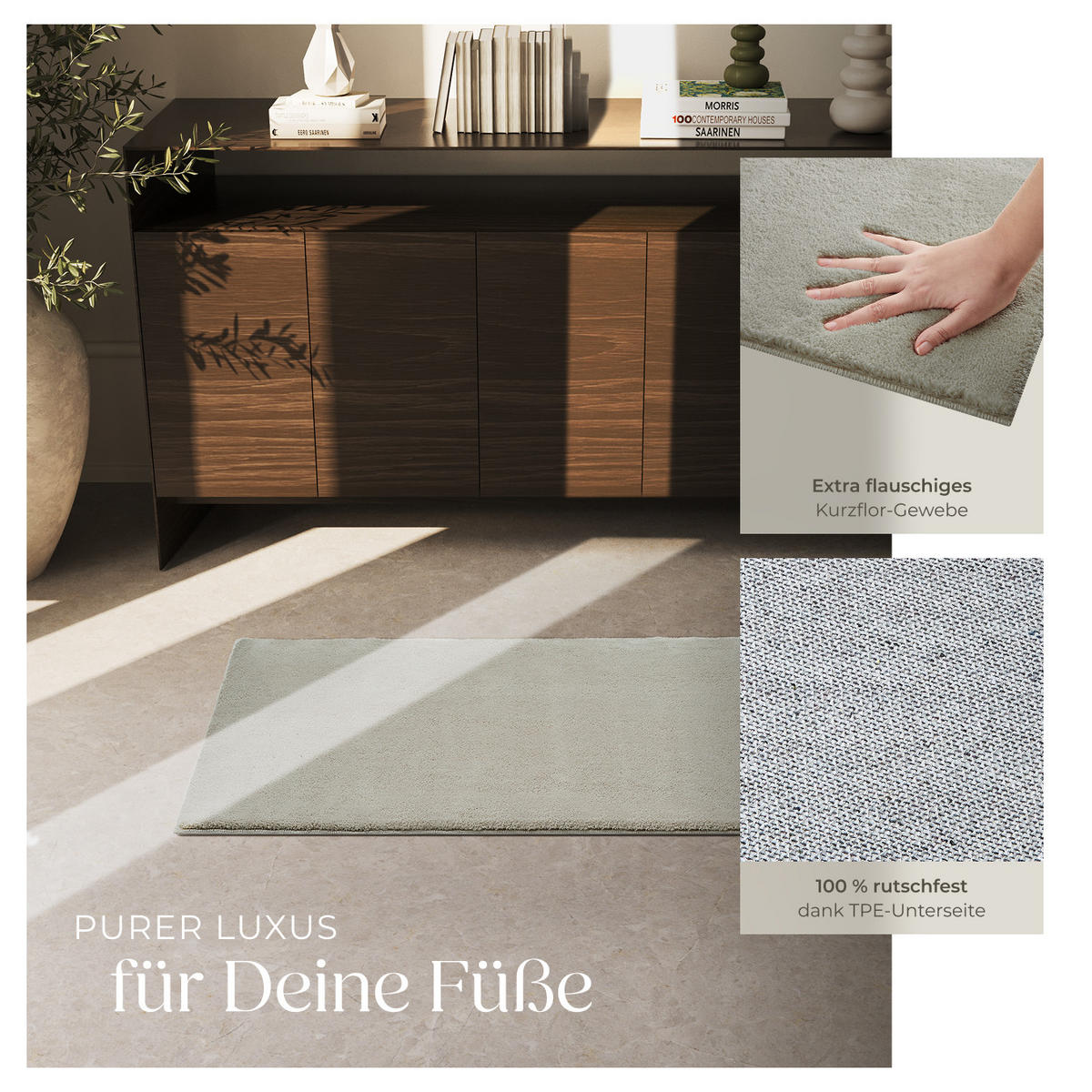 KURZFLORTEPPICH Soft Zone,rutschfeste Unterseite,Sand - Sandfarben, Kunststoff (110/60cm) - tectake