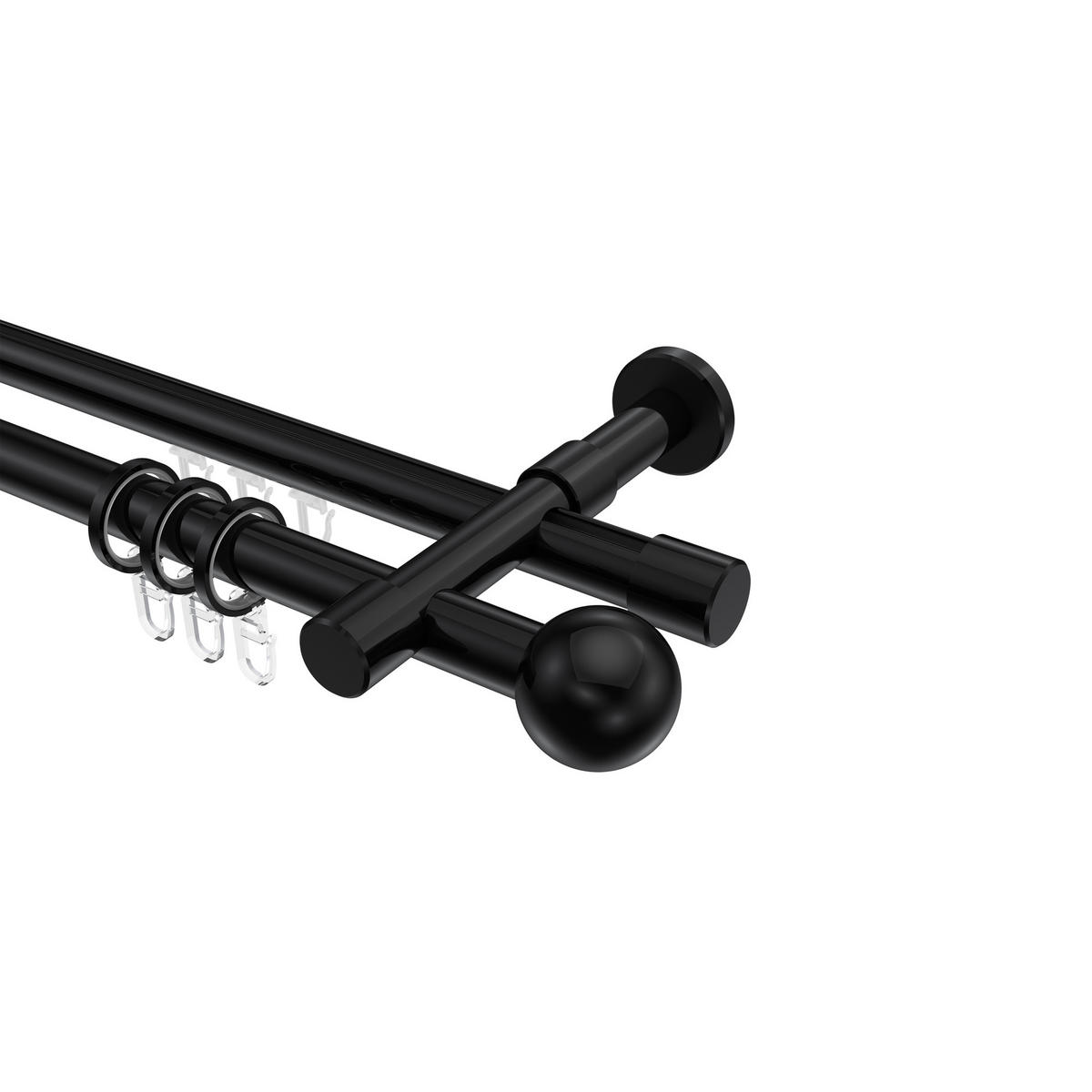 RUNDROHR-INNENLAUF-GARDINENSTANGEN-SET Prestige Luino 140 cm, 2-läufig, 20 mm Ø Schwarz - Schwarz, Metall (140cm) - INTERDECO