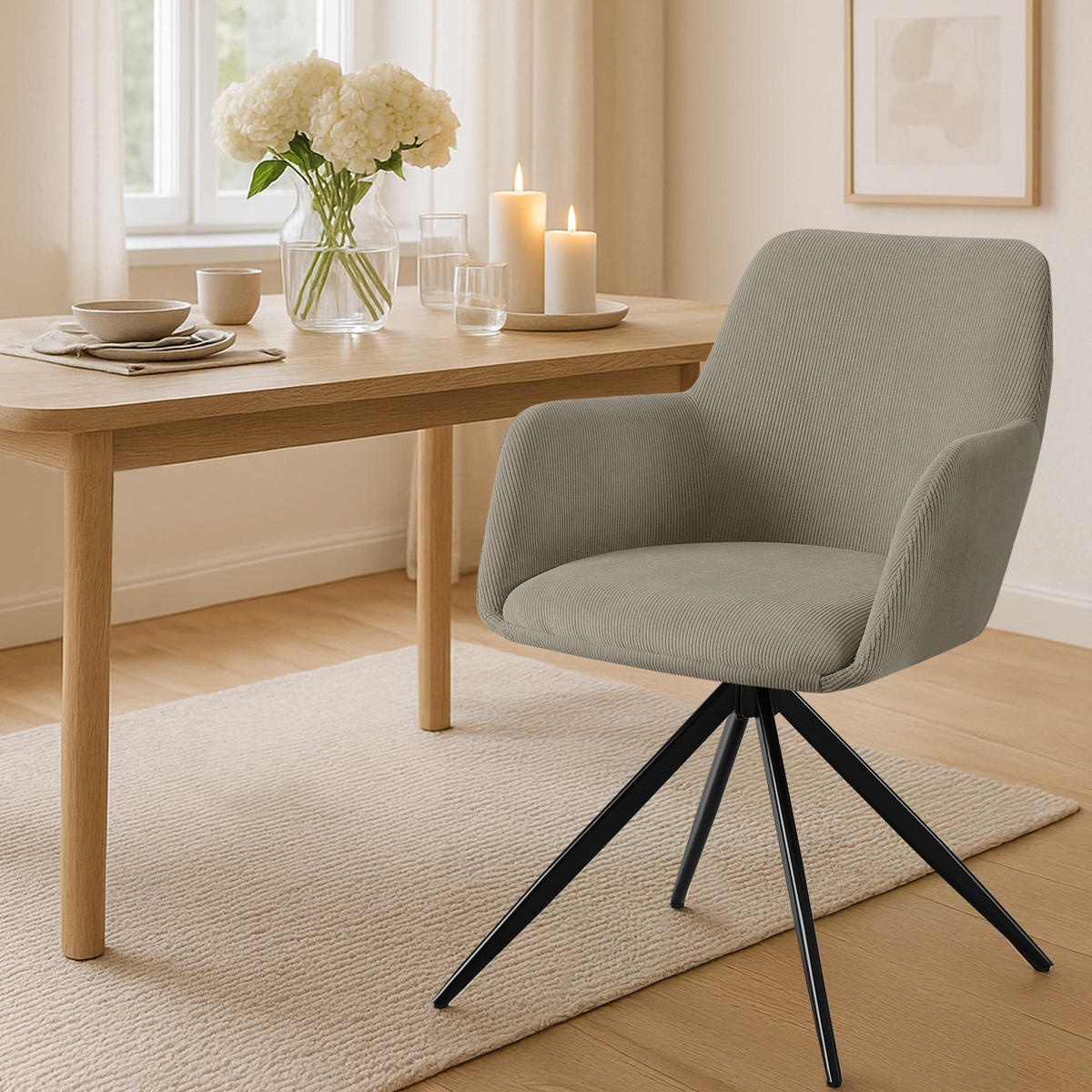 ESSZIMMERSTUHL Cord Taupe - Taupe/Schwarz, Textil/Metall (56/81/62cm) - CLP