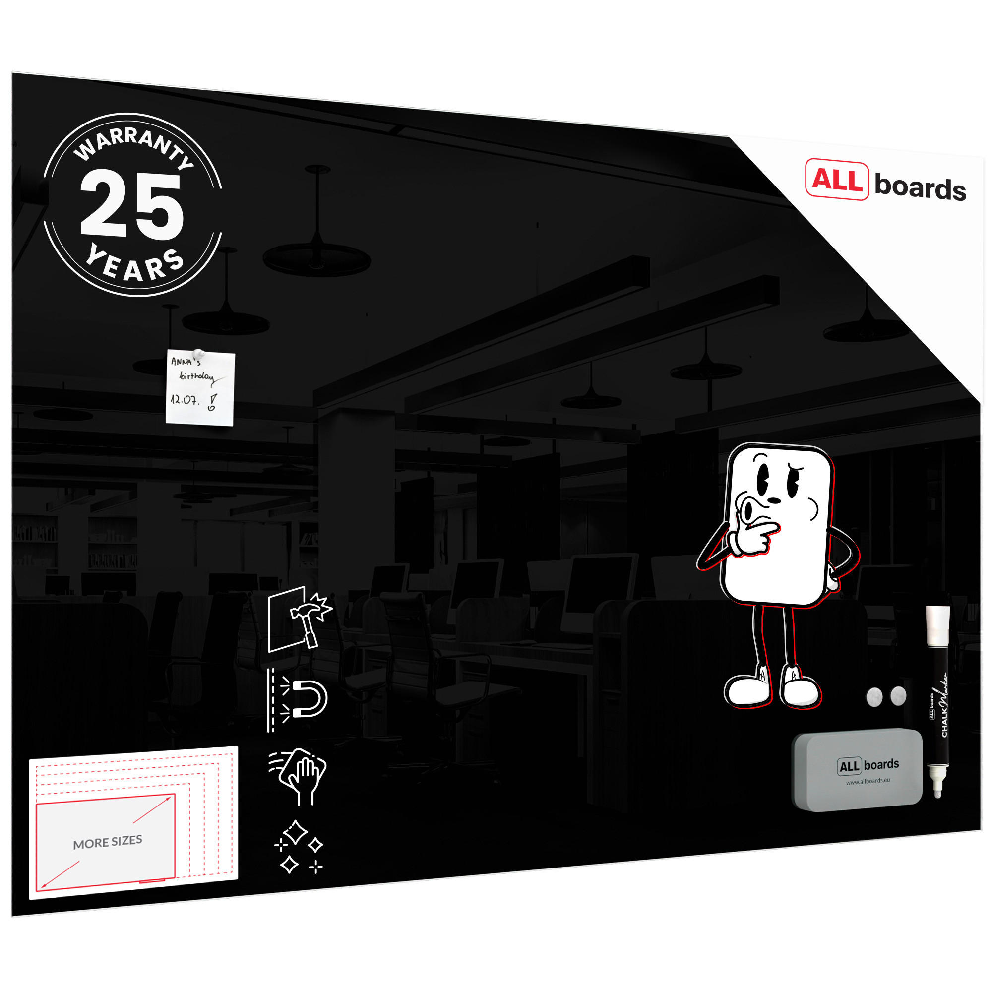 GLASBOARD - Schwarz 150x100cm - Schwarz, Glas (150/100/0.7cm) - ALLboards