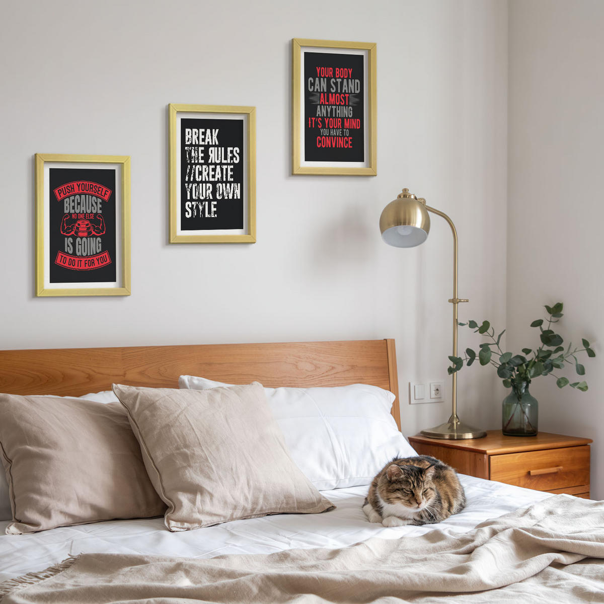 WANDBILDER 3er Set - 20x30 cm Goldrahmen - Motivation, Training, Selbstentwicklung - Goldfarben, Kunststoff (20/30cm) - ArtPrintCave