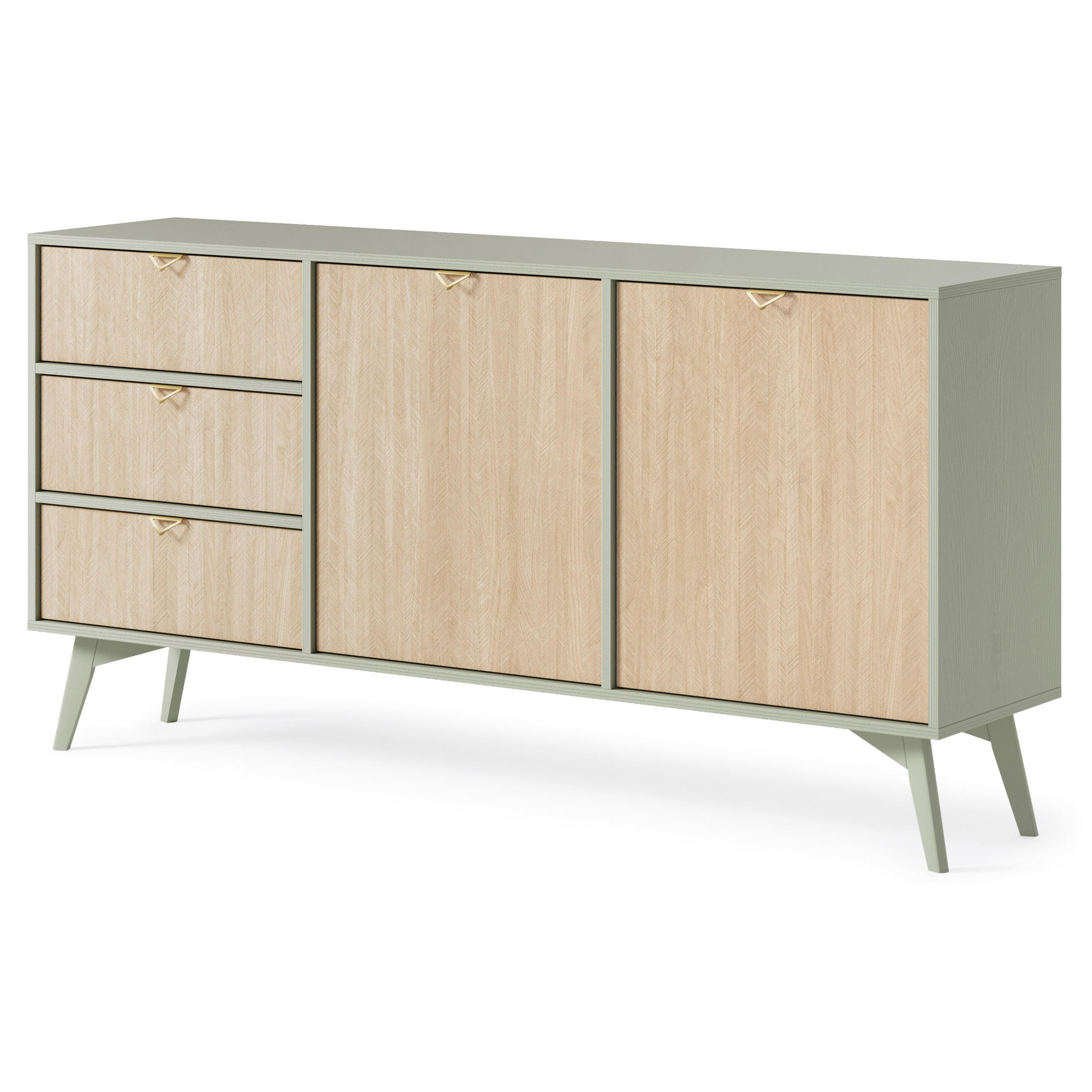 SIDEBOARD FORESTA 158/80/38 cm mit 3 Schubladen 2 Türen Hellgrün - Hellgrün/Kieferfarben, Holzwerkstoff (158/80/38cm) - MASSENO