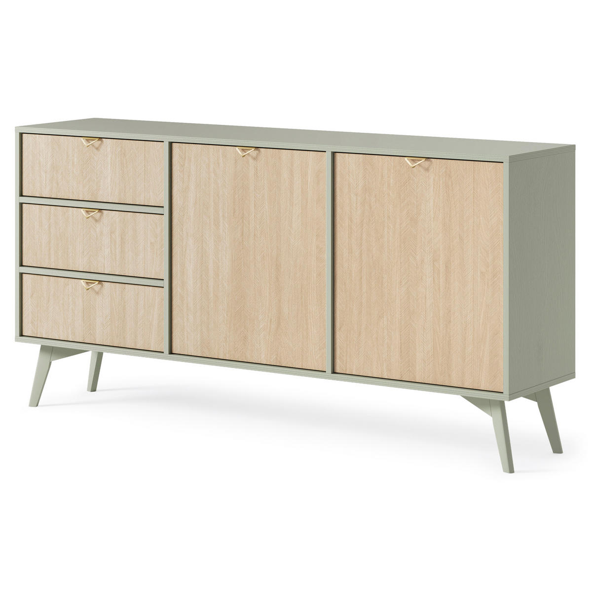 SIDEBOARD FORESTA 158/80/38 cm mit 3 Schubladen 2 Türen Hellgrün - Hellgrün/Kieferfarben, Holzwerkstoff (158/80/38cm) - MASSENO