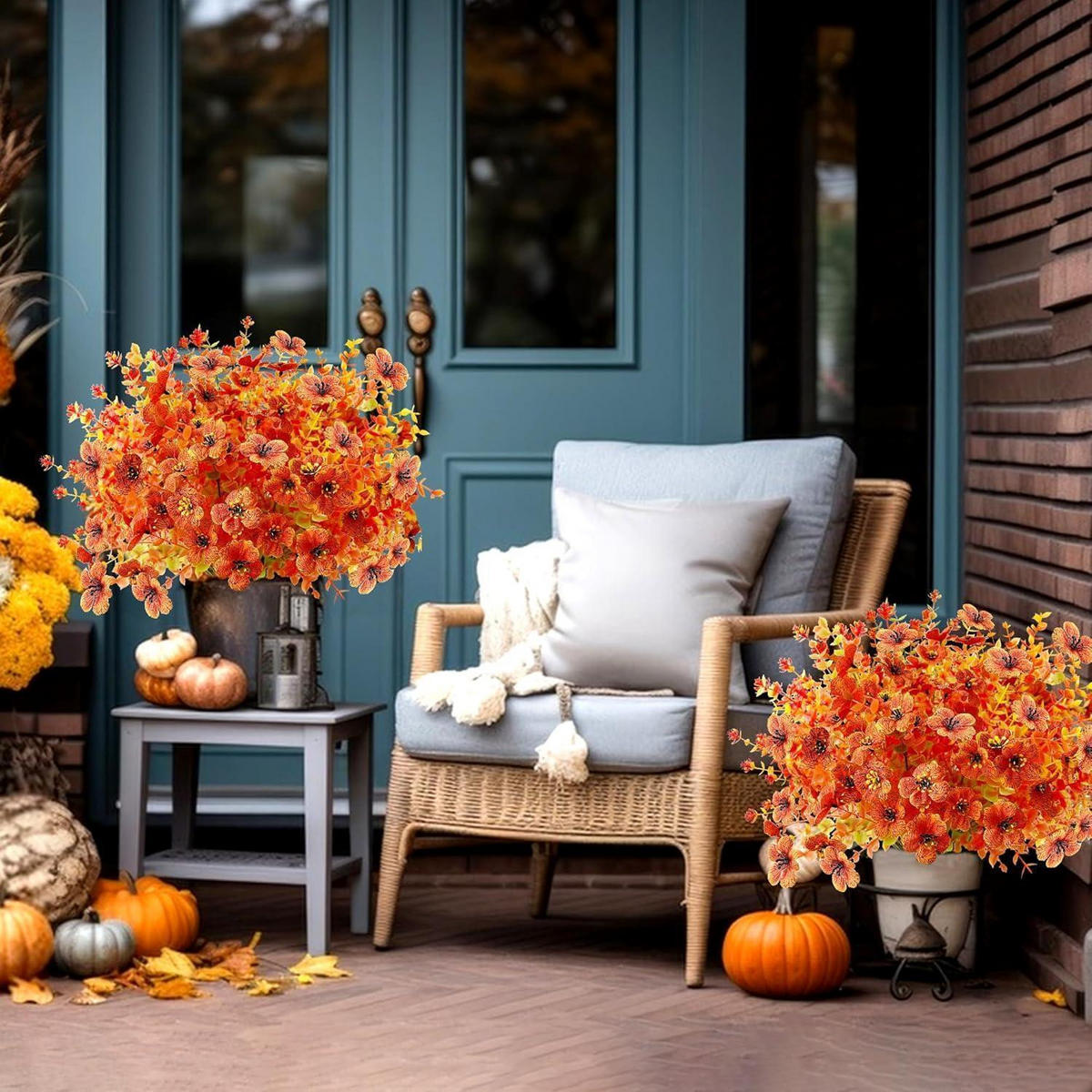 KÜNSTLICHE Blumen 8-teiliges Set Herbstdeko Orange - Orange, Kunststoff (36cm)