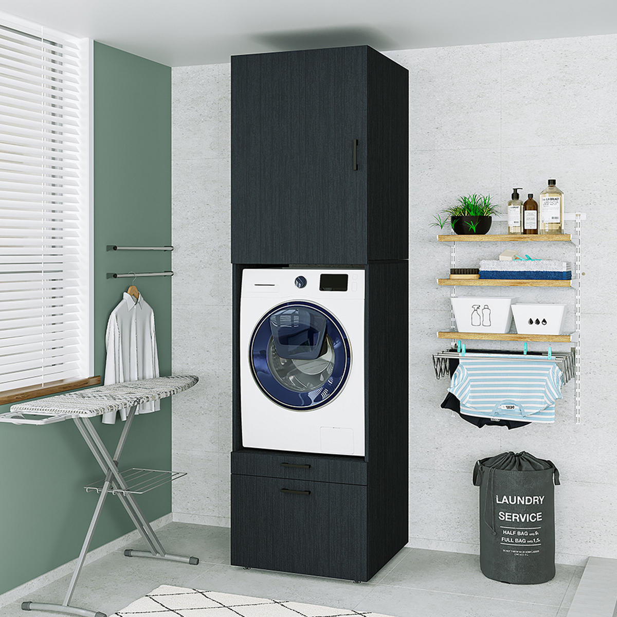 WASCHMASCHINENSCHRANK Serie 2 67cm Breit, 240cm Hoch - Schwarz, Holzwerkstoff (67/240/67cm)