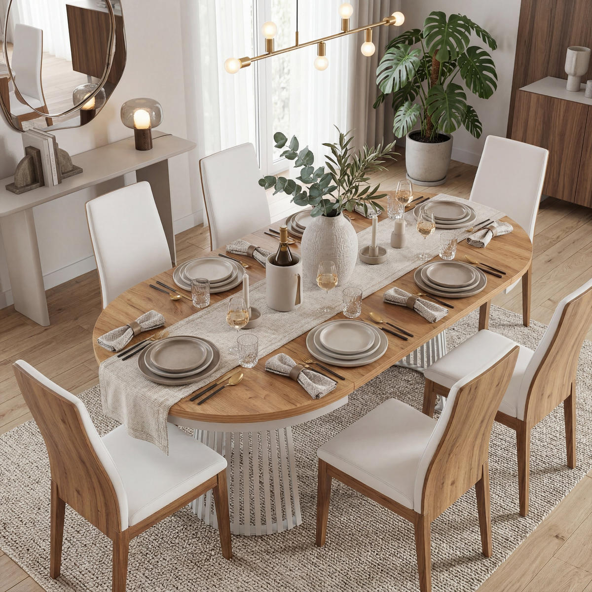 ESSTISCH TRAVIS Ausziehbar 100 - 180 / 100 x 76,6 cm - Weiß/Naturfarben, Holz (100/100/76.6cm) - MASSENO